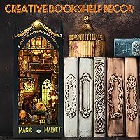 Vista 2 de Kit de rincón de libros, rompecabezas de madera 3D con LED, soporte para libros en miniatura, kit de casa de muñecas mágica farmacéutica