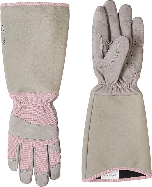 Amazon Basics Rose Pruning Thorn Proof Gardening Gloves with Forearm Protection, Pink, M