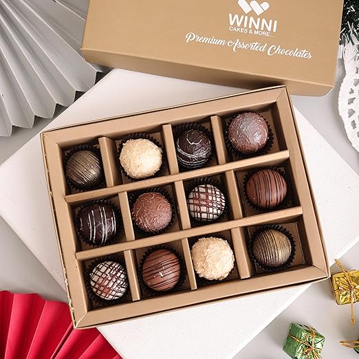 Winni 12 Pcs New Chocolate Belgian luxury Chocolate Gift, Bouquet | Handmade Celebration Premium Gift For Boyfriend, Girlfriend, Teachers, Best Friends