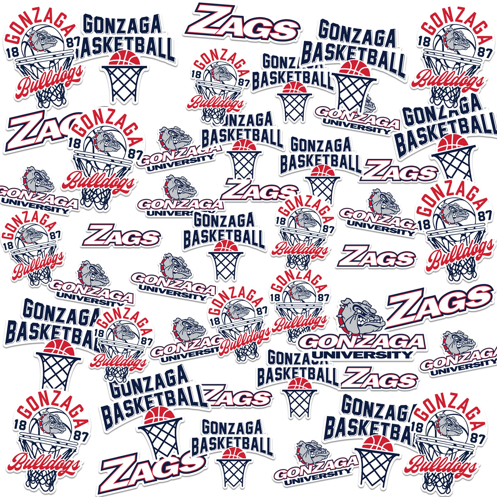 Gonzaga University Basketball Sports 50ct Vinyl Large Deluxe Stickers Variety Pack - Laptop, Water Bottle, Scrapbooking, Tablet, Skateboard, Indoor/