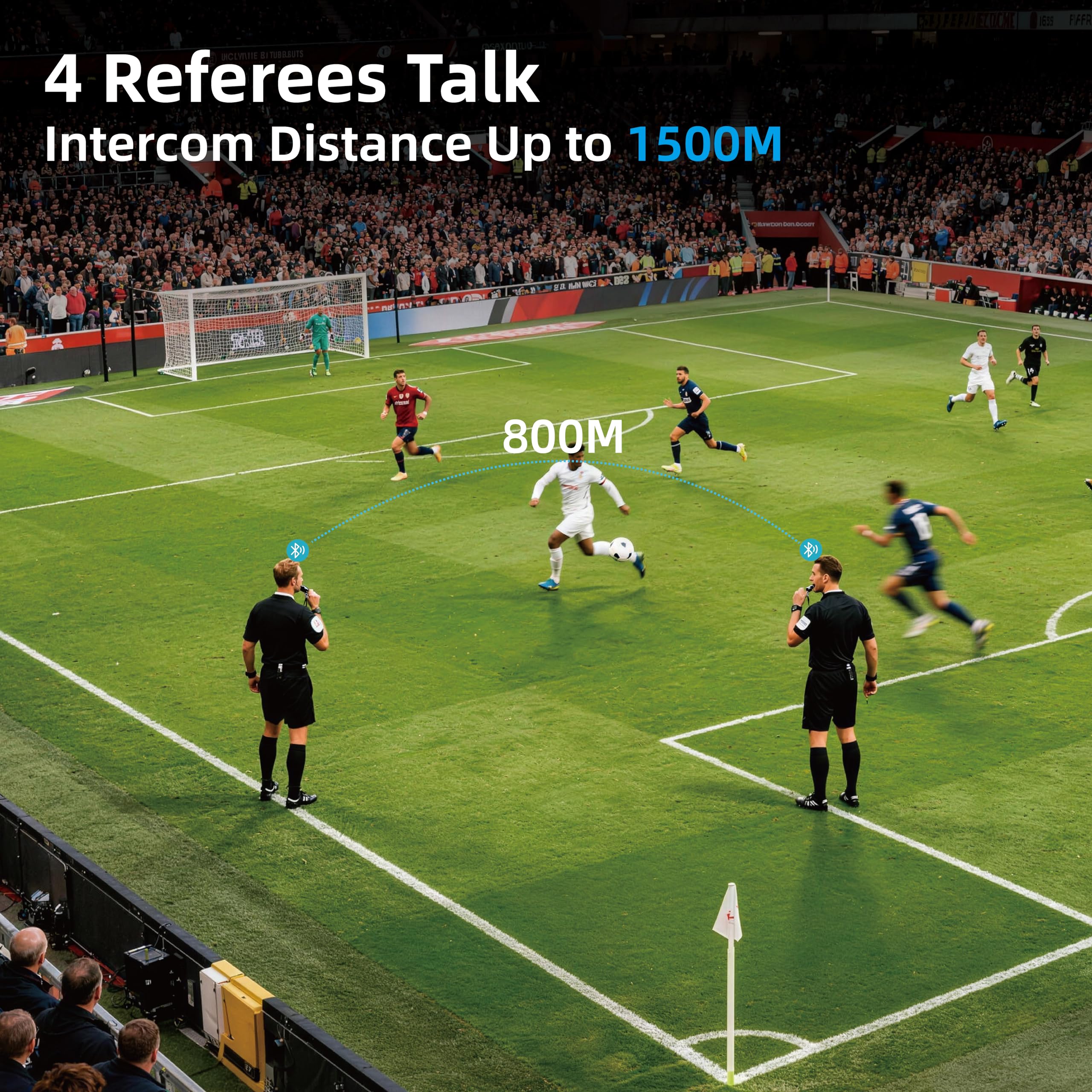 EJEAS V4C Plus - Cuffie interfono Bluetooth per arbitro di calcio, con radio FM e riduzione del rumore CVC, per 4 arbitri, confezione da 2