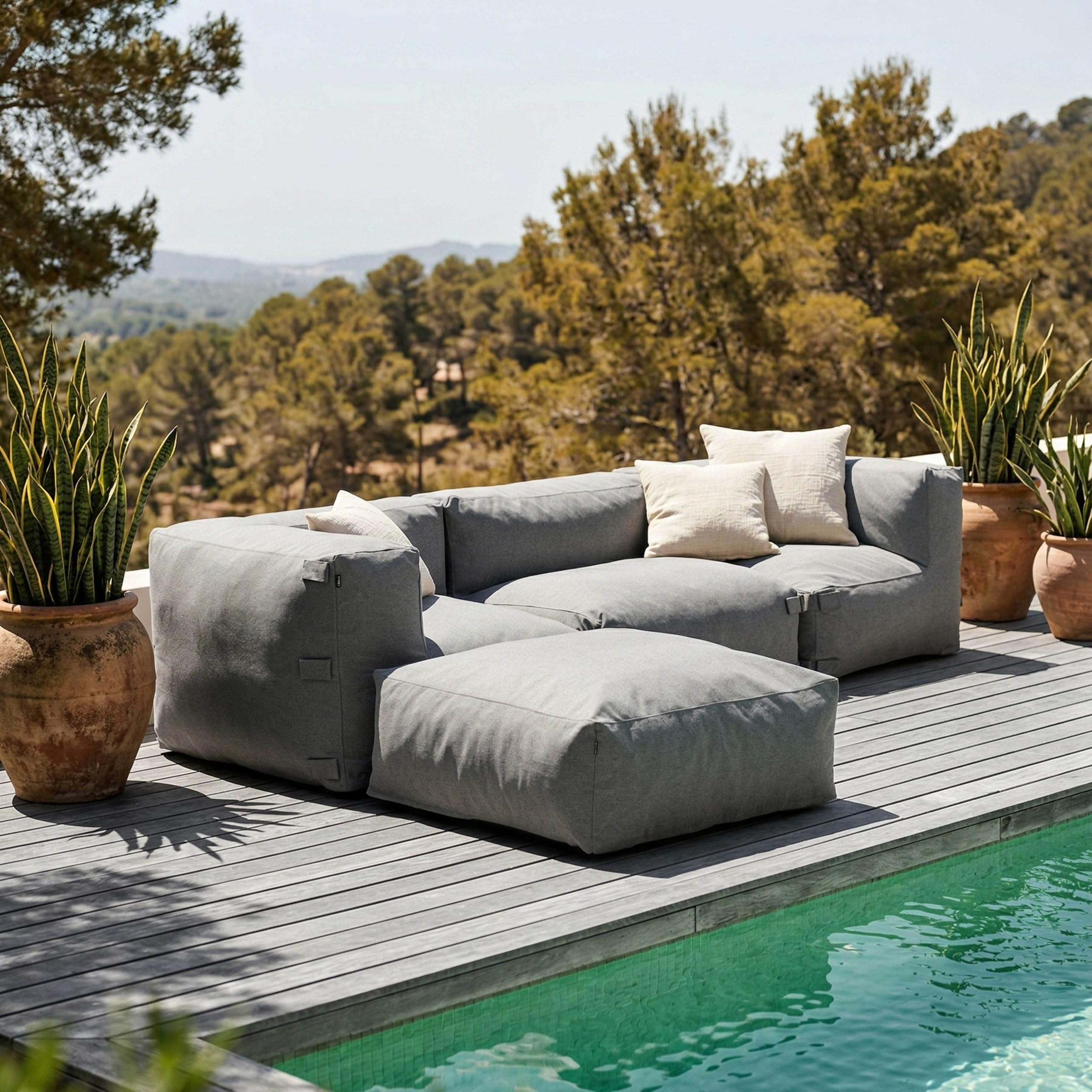 Oviala Canapé d'angle de Jardin modulable 4 Places Gris - Mixi