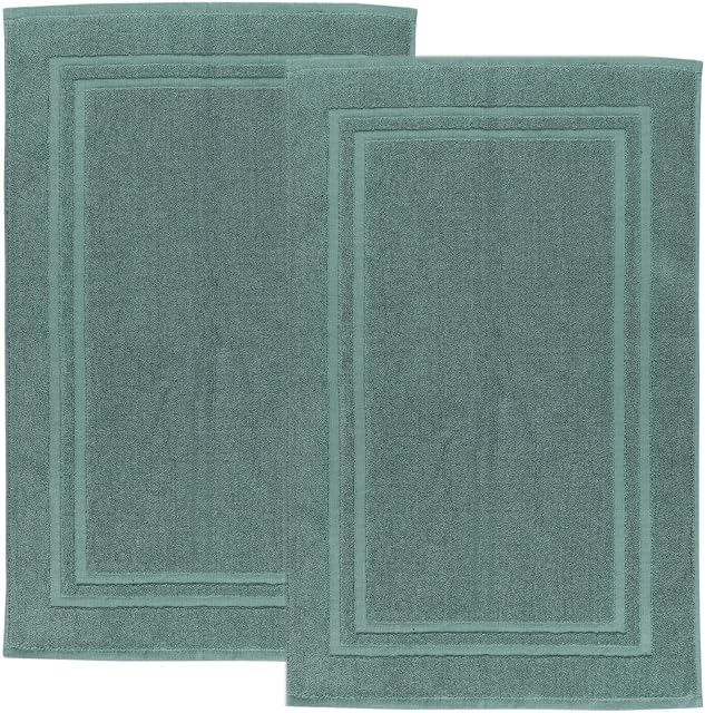 Pack Of 2 Cotton Bath Mats, Hotel Style Cotton Banded, 800 GSM Terry Towelling Bathroom Shower Mat, Soft & Absorbent Floor Towel, Twin Set (Sage Green)