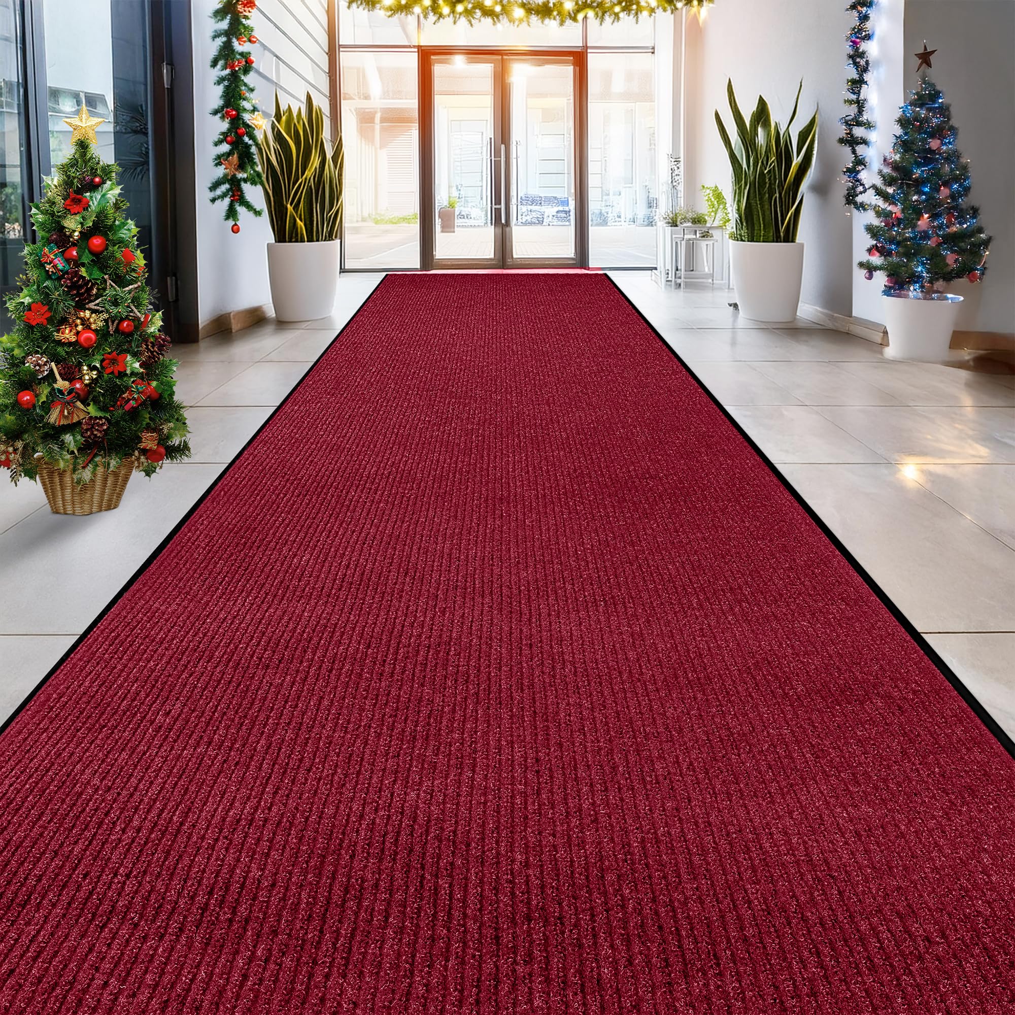 MaxMat® Extra Large Commercial Door Mat, Rubber Border Heavy Duty Door Mat, Waterproof, Low-Profile, Easy to Clean, Rubber Entry Mat. (Red, 4 x 10 Feet)