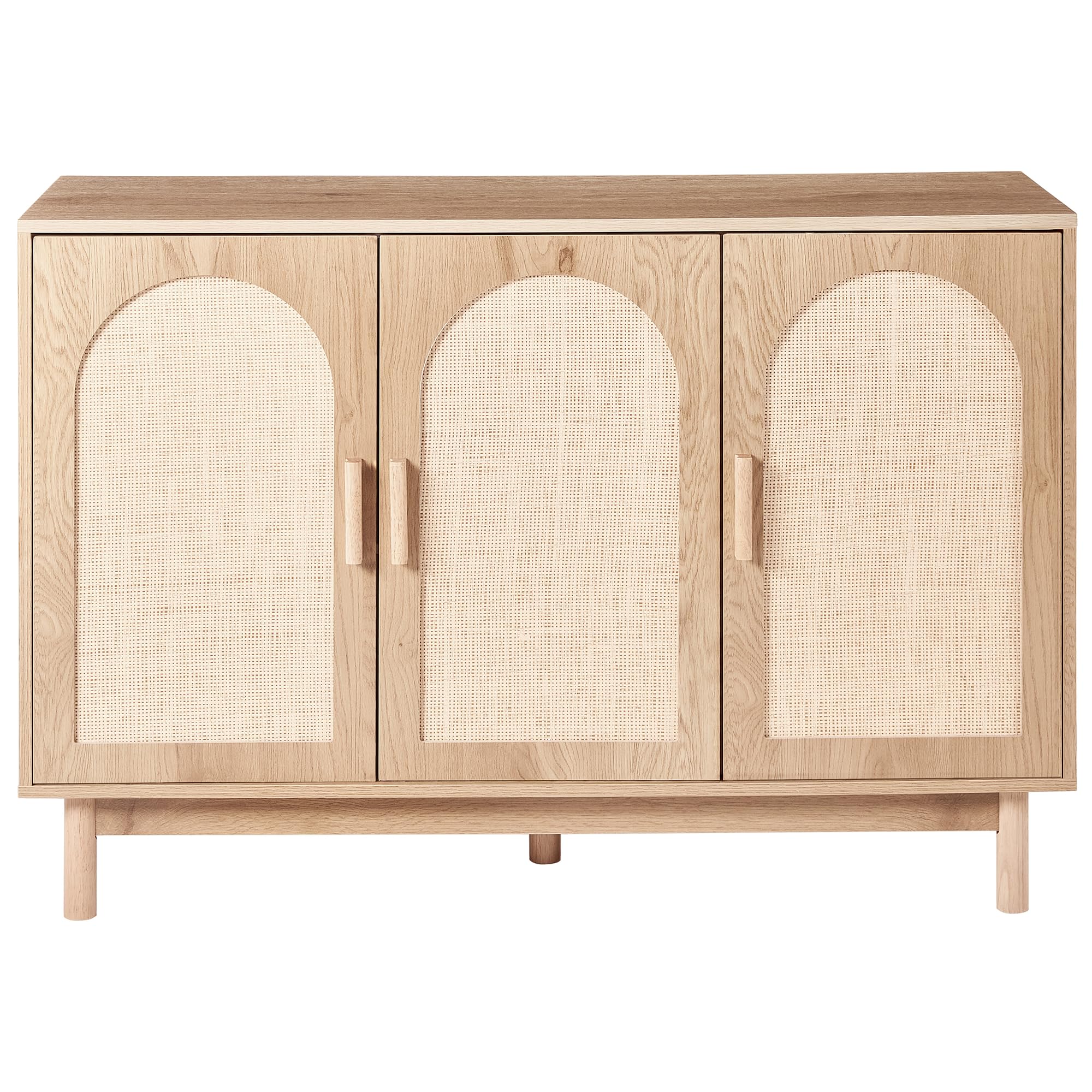 Buffet 3 Portes Panneau Particules Pieds en Bois Façades en Rotin Style Boho Marron Clair Costello