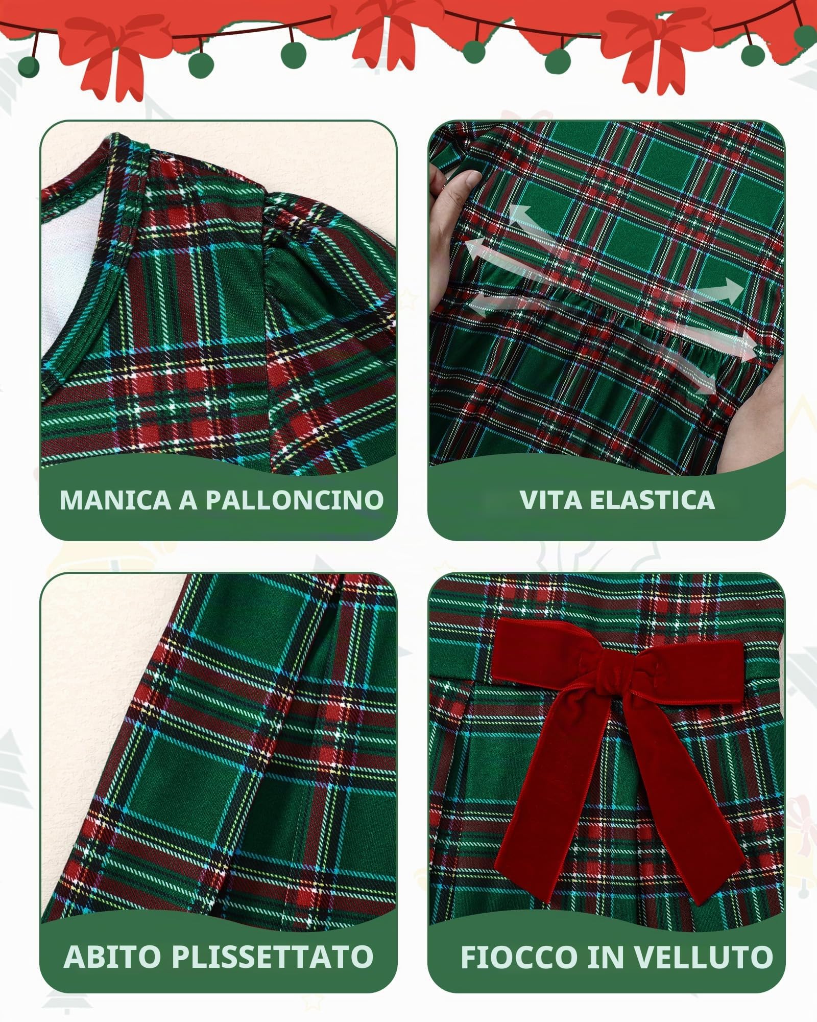 Zoerea Abito Natalizio per Bambine Abito Rosso a Trapezio a Maniche Lunghe con Fiocco Scollo Rotondo colorato dai 6 ai 14 Anni