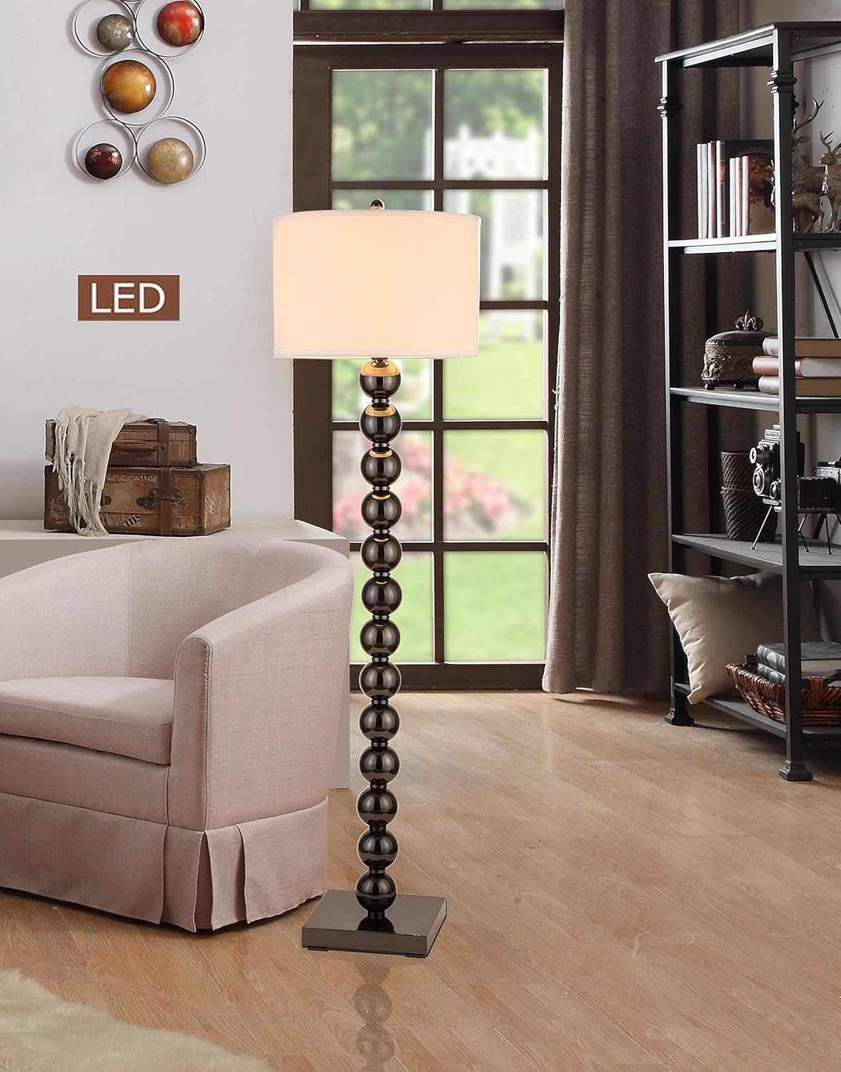 Exclusive Special Artiva USA LED703108 LED703108FJB Cosimo 61 Jet Black Steel Ball LED Floor Lamp with Dimmer, 61 inches