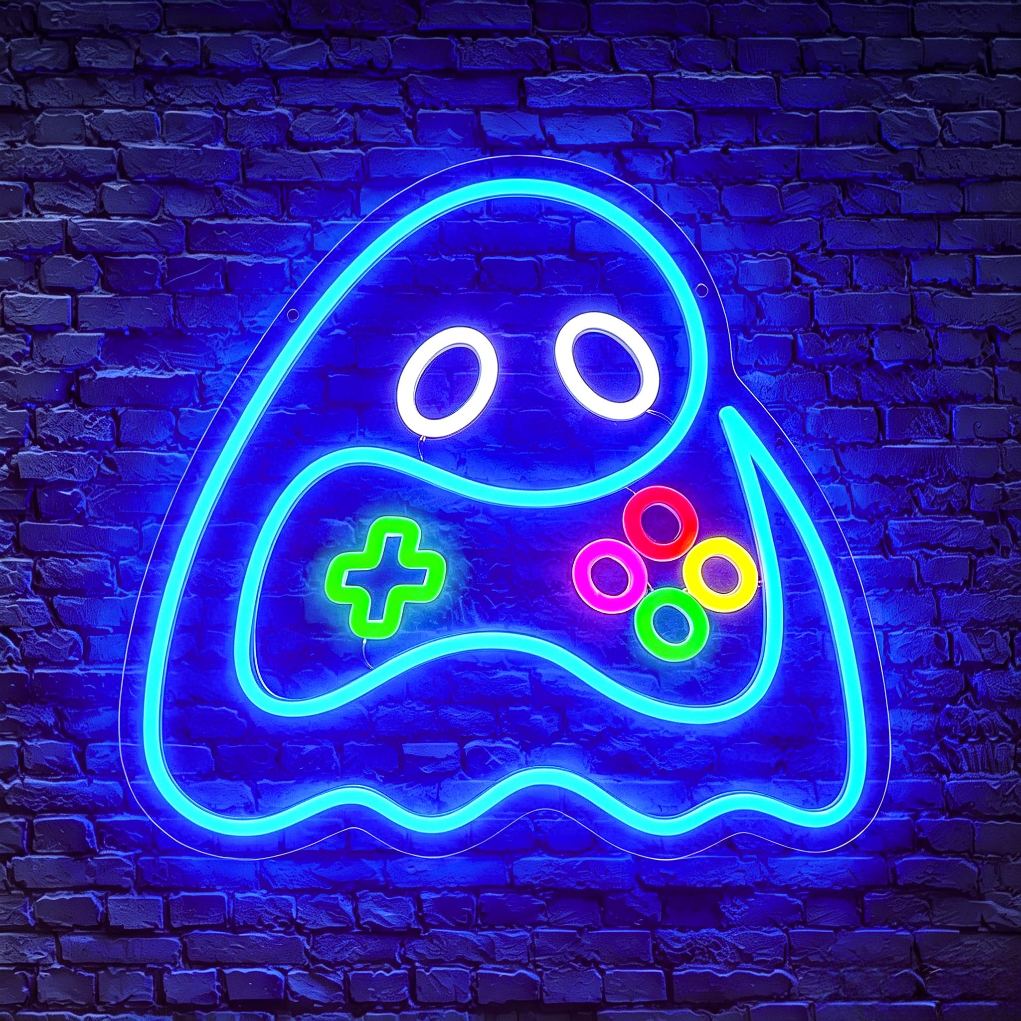 Letrero de neón fantasma de juego, letreros de neón para decoración de pared, letreros LED de neón para habitación, decoración del hogar, dormitorio, club, fiesta, bar, tienda, funciona con