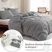 Vista 7 de TOCOMOA Juego de funda de edredón a rayas 100% algodón natural suave cómodo transpirable 3 piezas patrón estampado en blanco y negro funda