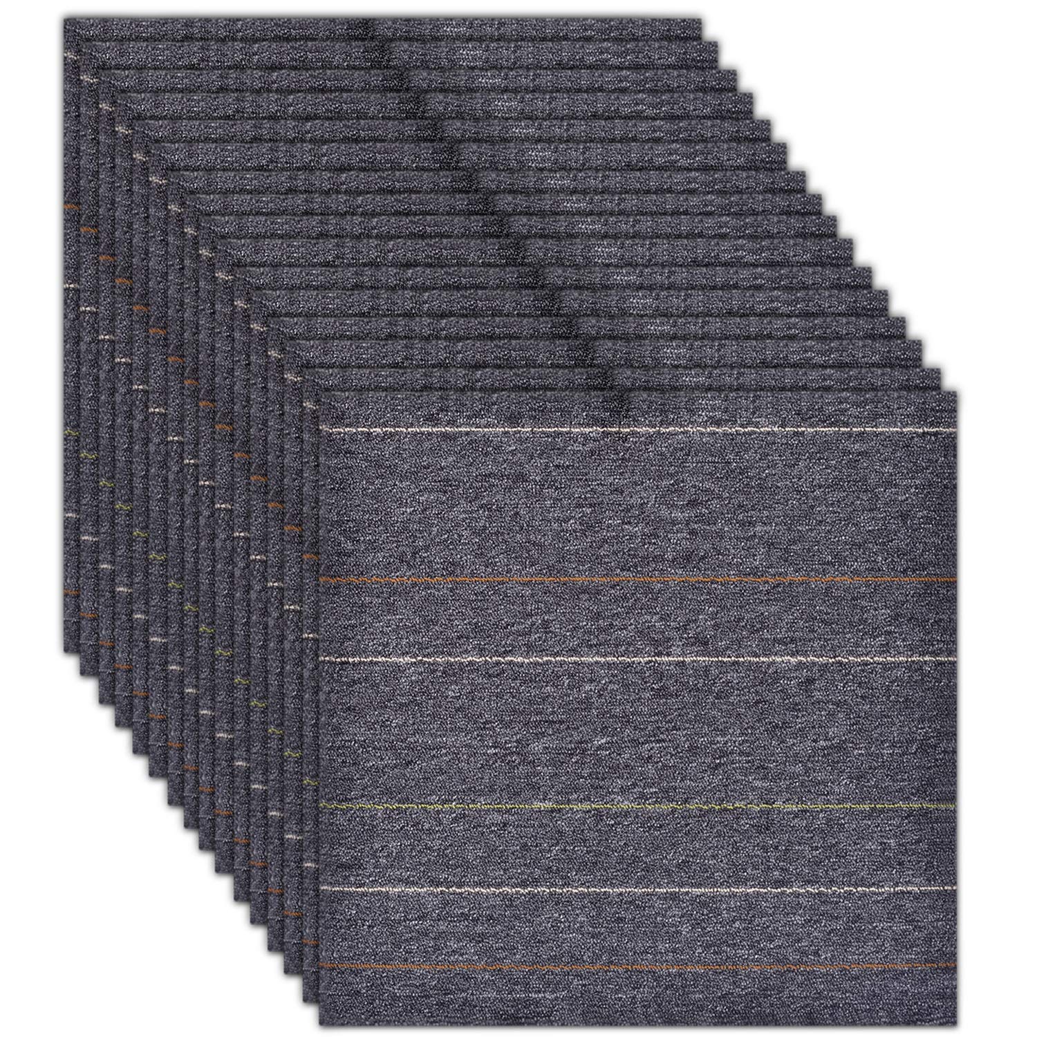 JUMEIYP Self Adhesive Carpet Tiles Residential and Commercial 1.64x1.64 ft – 43.04 Square Feet Per Carton (Stripe, 16pcs)