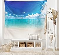 Vista 1 de Lunarable Tapiz oceánico, playa de arena costera natural y costa caribeña vista del paraíso celestial, decoración de tela para colgar en la pared