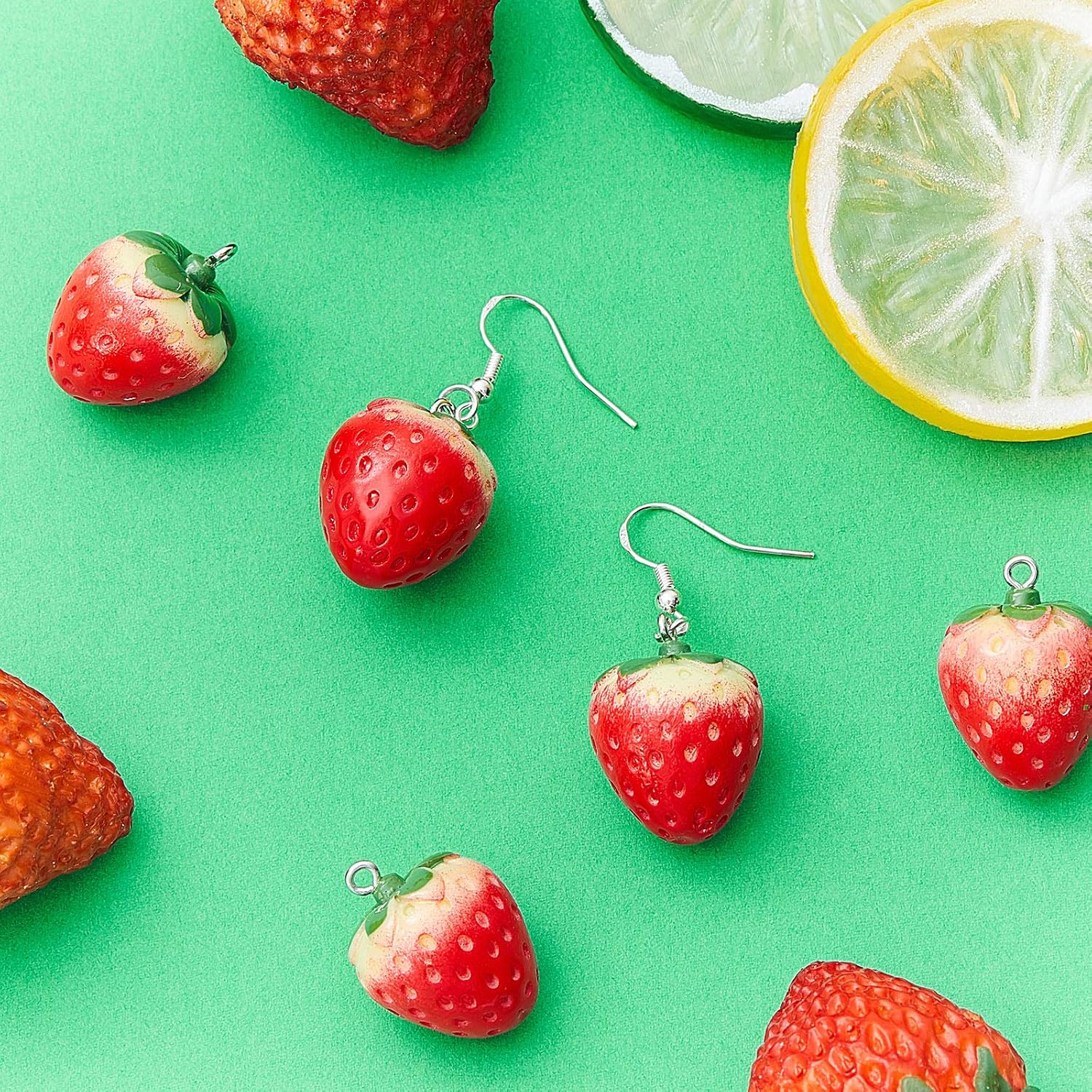 Hicarer Strawberry Charm Charms 24Pcs Fruit Resin 3D Pendant Ornaments for DIY Jewelry Making Accessories