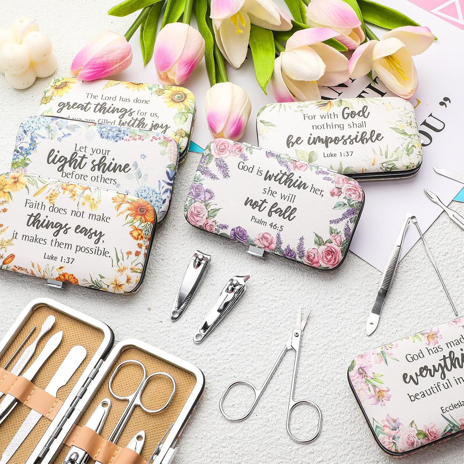 Gisafai 12 Set Employee Appreciation Bible Gift Set for Women Christian Thank You Manicure Nail Clipper Bulk for Employees Teachers Office Coworkers Nurse