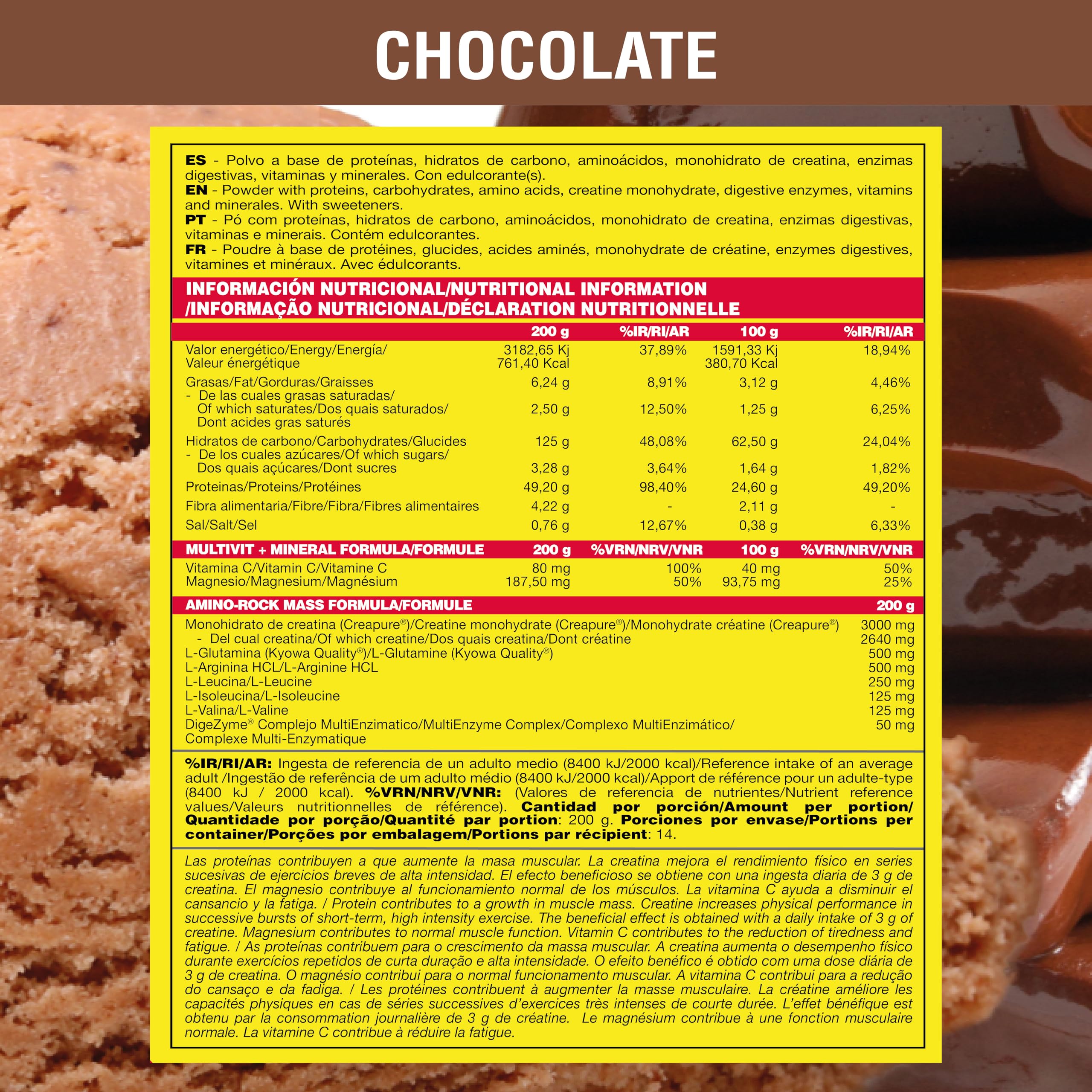 HERO TECH | ROCK MASS XXL 2800 Gr | Suplemento con Hidratos de Carbono y Proteína para Ganar Masa Muscular | Con Creatina, BCAA, Glutamina, Arginina, Vitamina C | Sin OGM (2.800 gr, Chocolate)