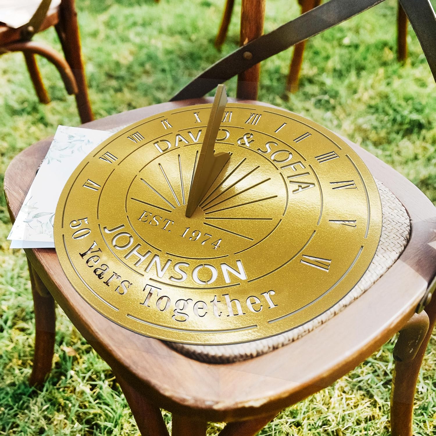 Personalized 50th Anniversary Sundial Gifts for Couples, Custom Sundial Wedding Gifts,Custom Calibrated Metal Sundial Sign for 30th, 40th, 60th, 70th Anniversary
