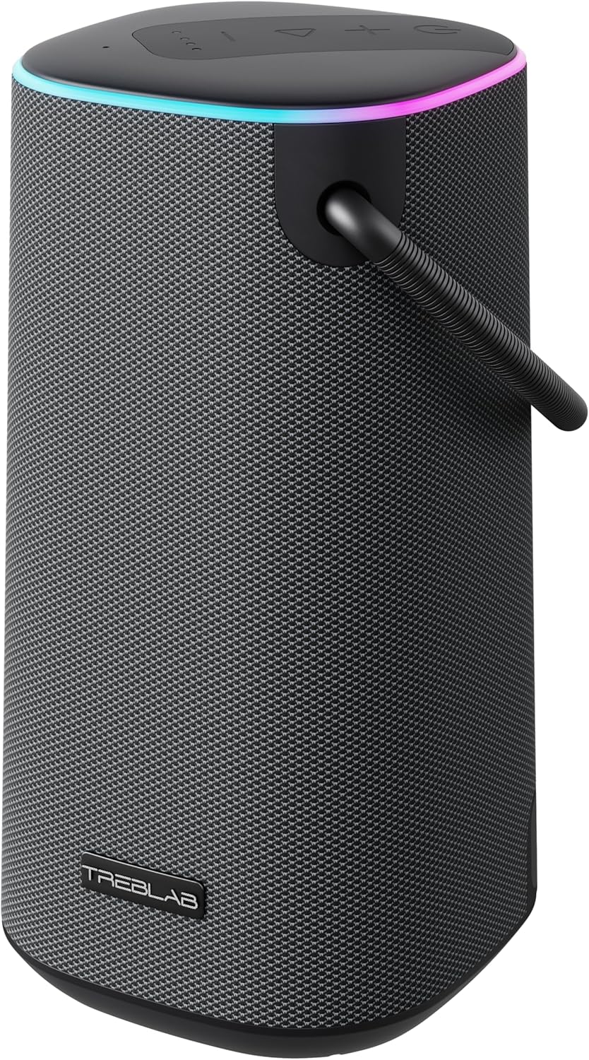 TREBLAB HD-Force – Portable Bluetooth Speaker with Handle, Immersive 50W Stereo Sound, Punchy Bass, 25H Playtime, Power Bank, Wireless TWS, 5 RGB, Waterproof, Shockproof for Outdoors, Camping, Beach