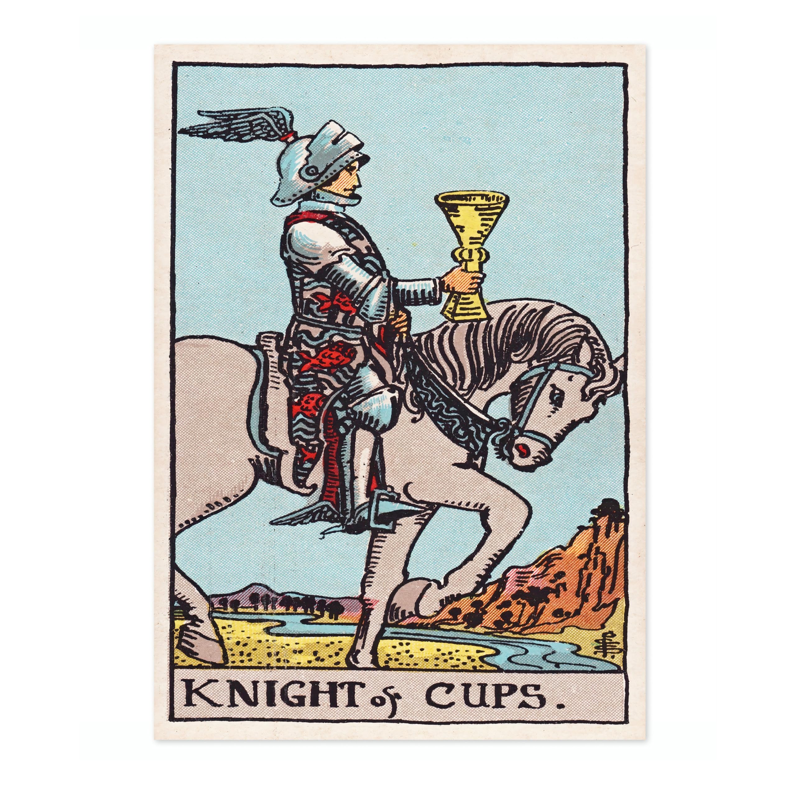 Knight Of Cups Vintage Tarot Art Print, Spiritual Wall Art Poster, Retro Mystical Bedroom Home Decor, A1 (Print Only) - 84.1x59.4cm