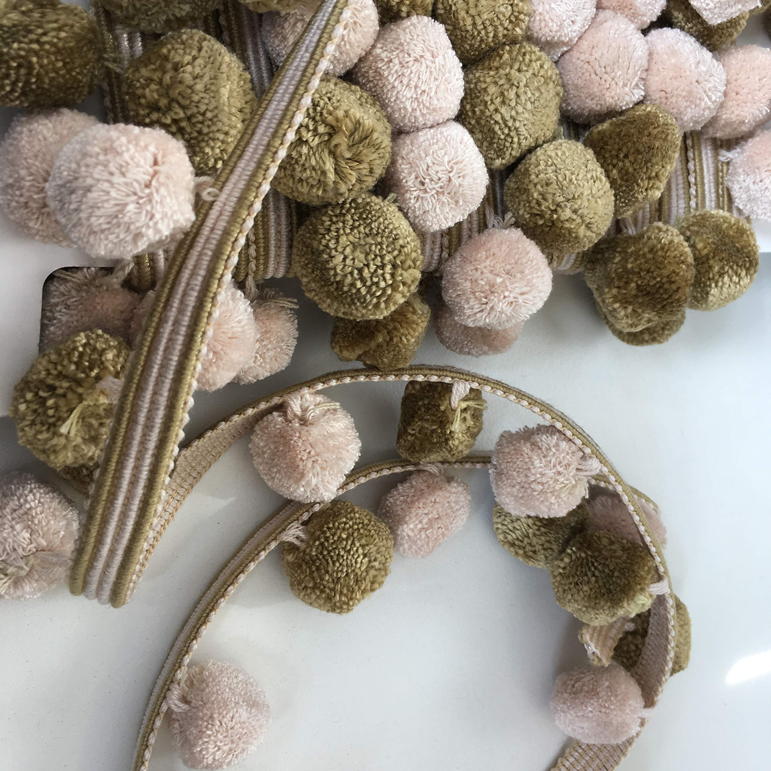 Beading Designer Sage/Beige Pom Pom Trimming - Polyester, Silk/Polyester/Cotton Blend, 1.25" x 1.25", Wedding, Formal/Special Occasions