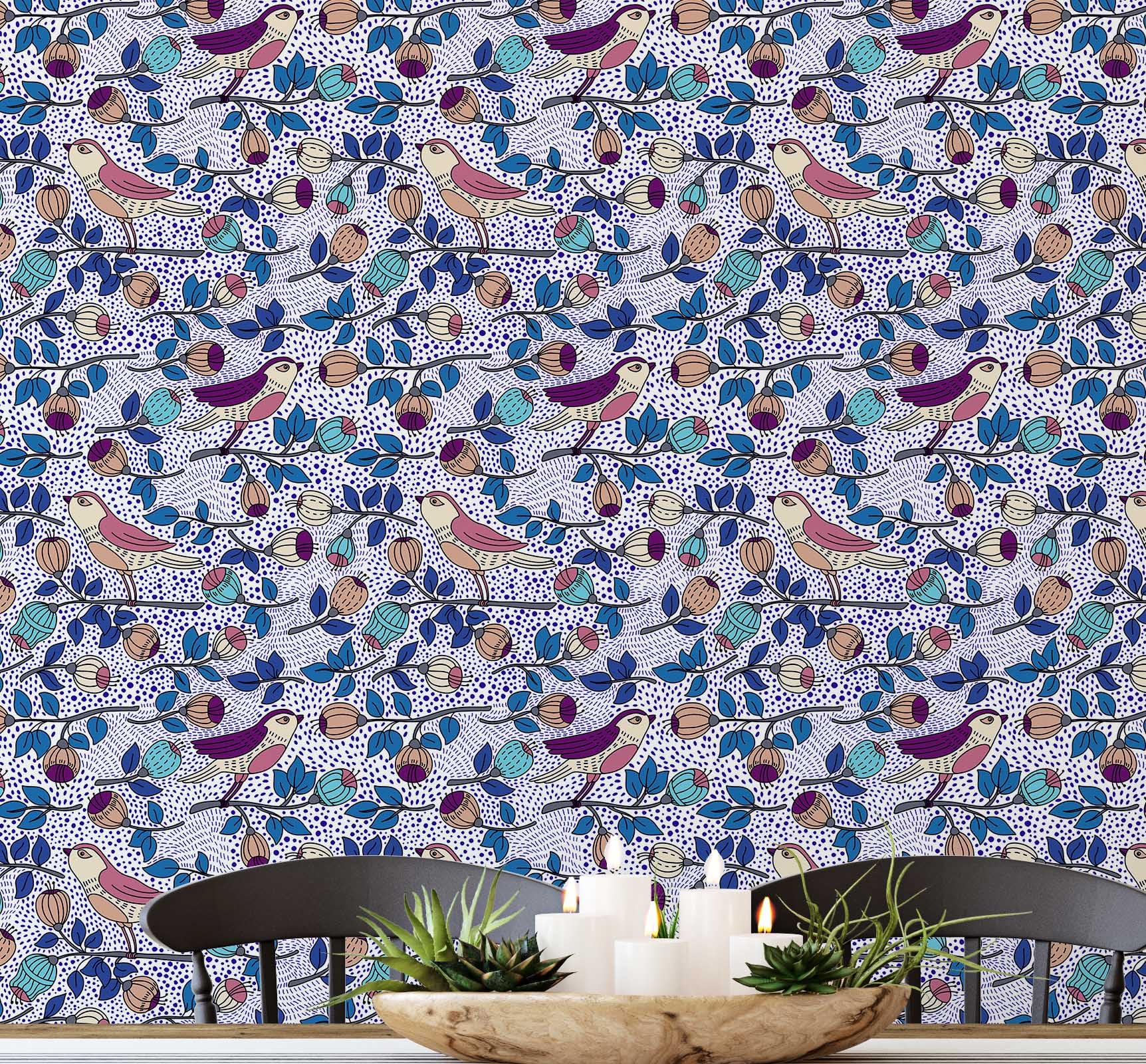 Papier peint oiseaux autocollant pour rénover facilement un mur sans colle