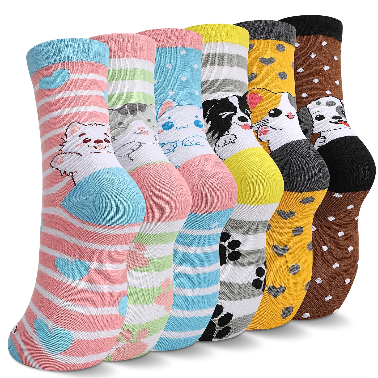 kodinsiivous 6 Paar Damen Baumwolle Socken mit Niedliche Tiere, Katze Welpe Muster, Lustige Bunte Geschenk für Damen, EU 37-42