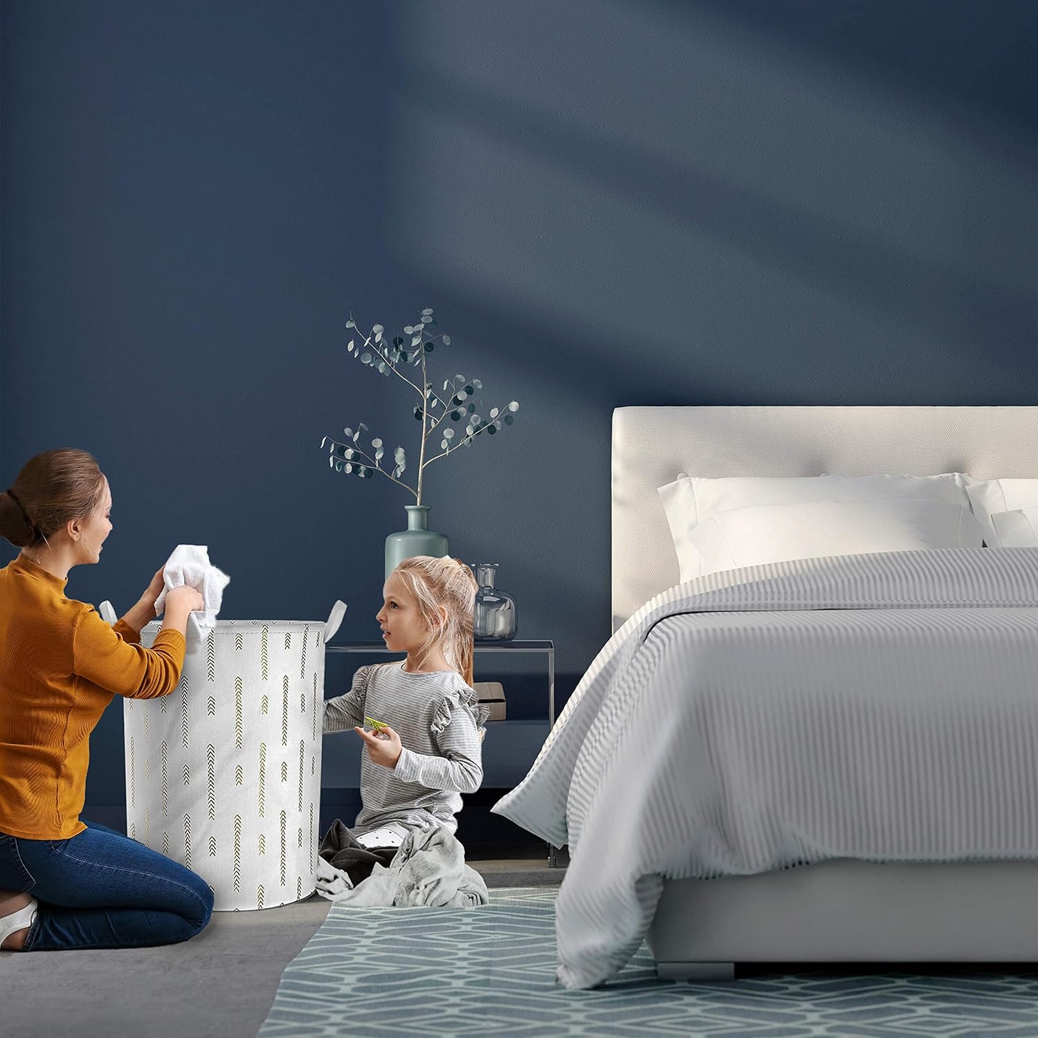 Collapsible Laundry Baskets - Clothes Hampers for Laundry - Cotton Linen Laundry Bin w/ Waterproof Lining and Drawstring (Gold, Large) : Home & Kitchen