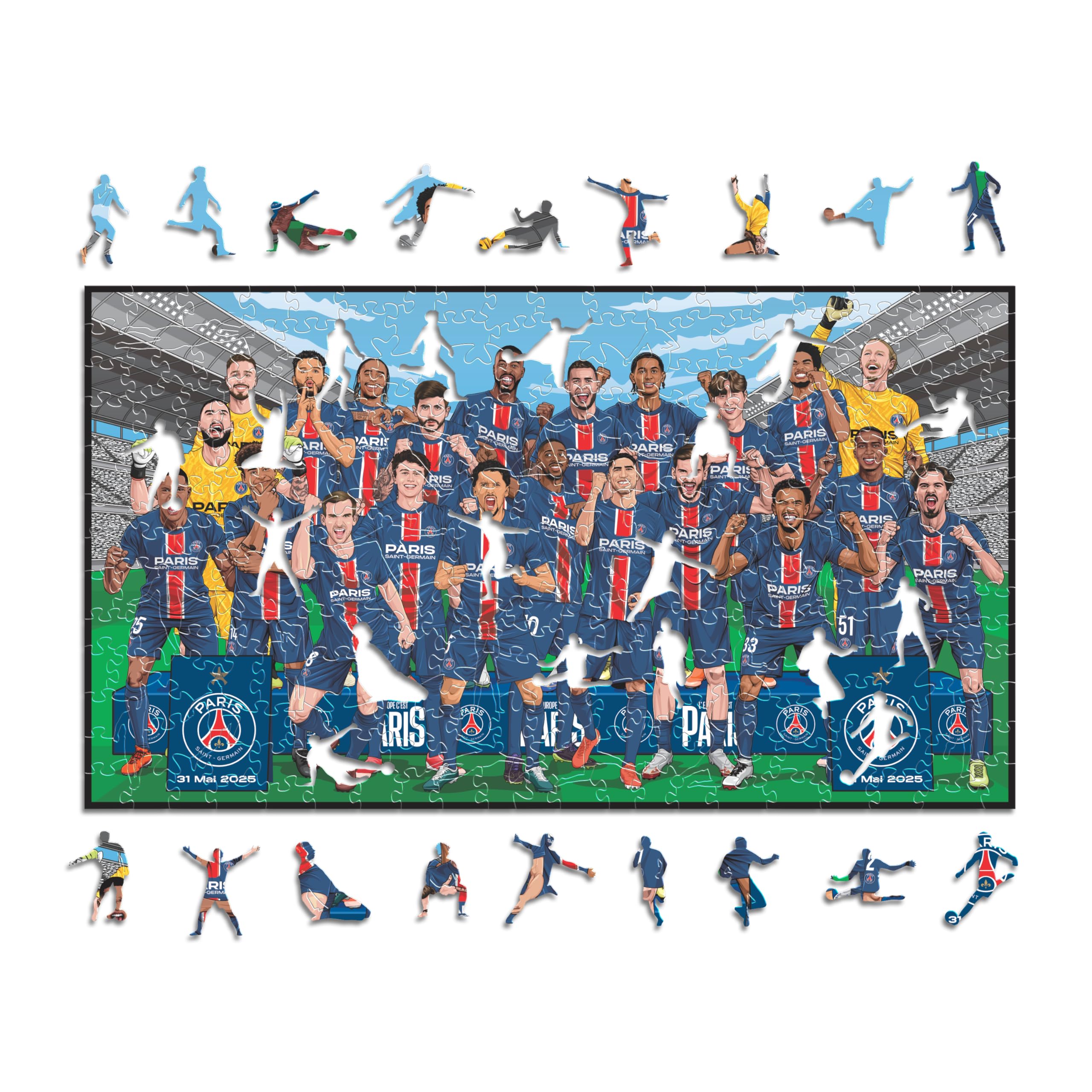 Iconic Puzzles, PSG Team "Treble Winners" 2024/25, Officially Licensed Wooden Puzzle, 100% Sustainable
