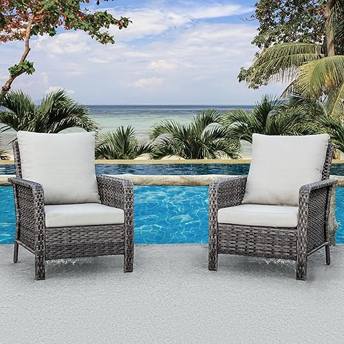 Brafab Juego de muebles de patio de ratán de polietileno con cojín lavable, muebles de conversación al aire libre para jardín, piscina, balcón, beige