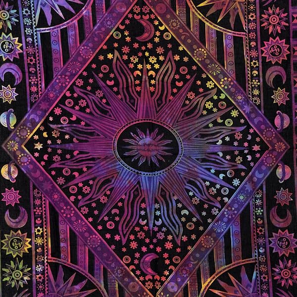 THE ART BOX Soleil Lune Hippie Mandala Brûlant Soleil Psychedelic Tapisserie Multicolore - 135 x 150 cm Indien Coton Zodiaque Tenture Bohémien Céleste Tapisserie pour Chambre - 2