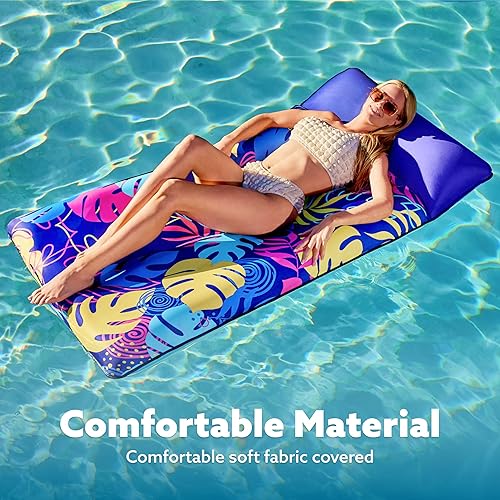 Miniatura 4 de SLOOSH Flotadores inflables para piscina, balsa Alfombra de piscina cubierta de tela XL para adultos, flotador de agua inflable ultra cómodo con