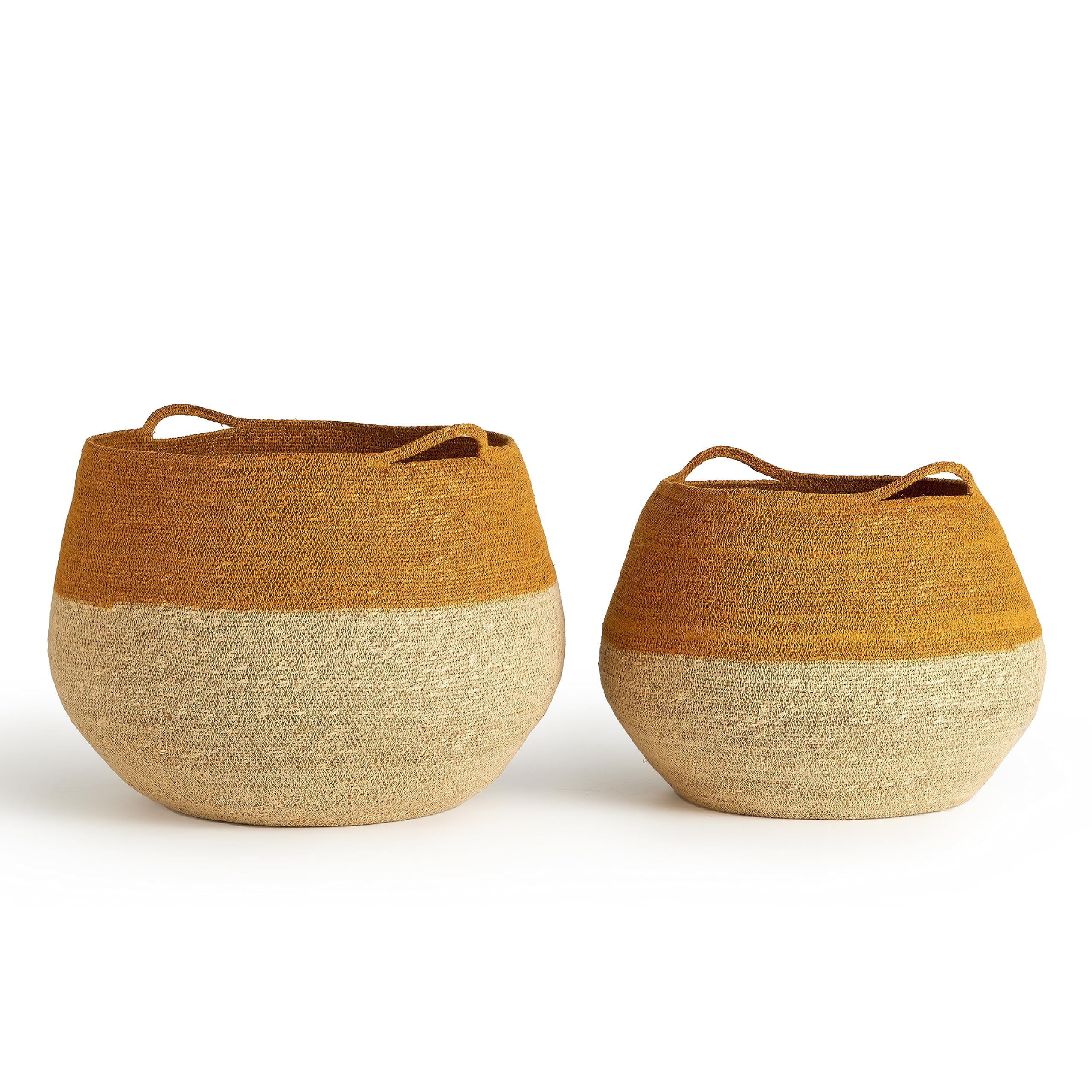 AP2HOME Set of 2 Natural Seagrass Woven Baskets with Handles for Large