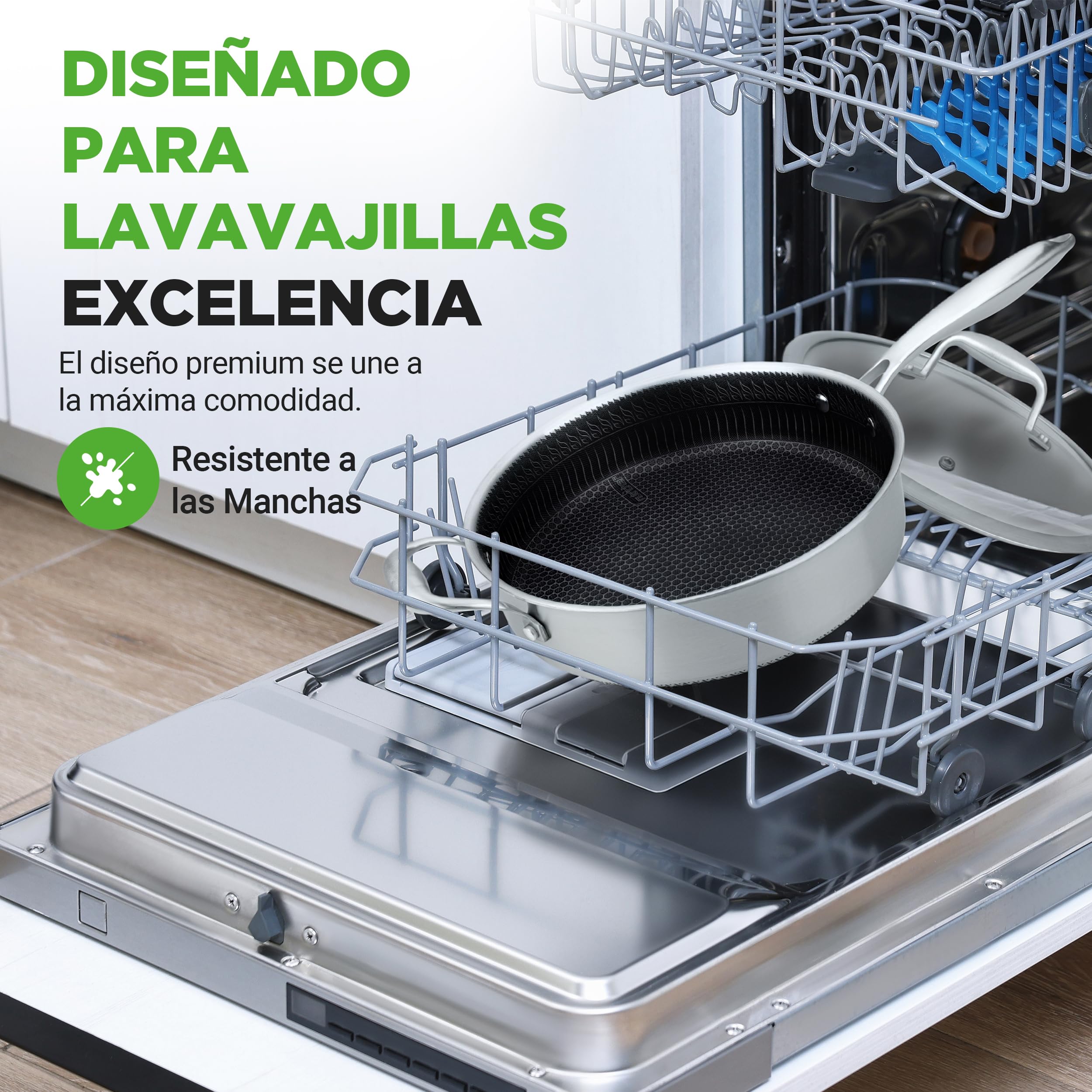Nutrichef cazuela profunda de 3.2L, Con tapa, Acero inoxidable, Para saltear, Textura tipo panal resistente a rayones, Apta para horno e induccion, Antiadherente