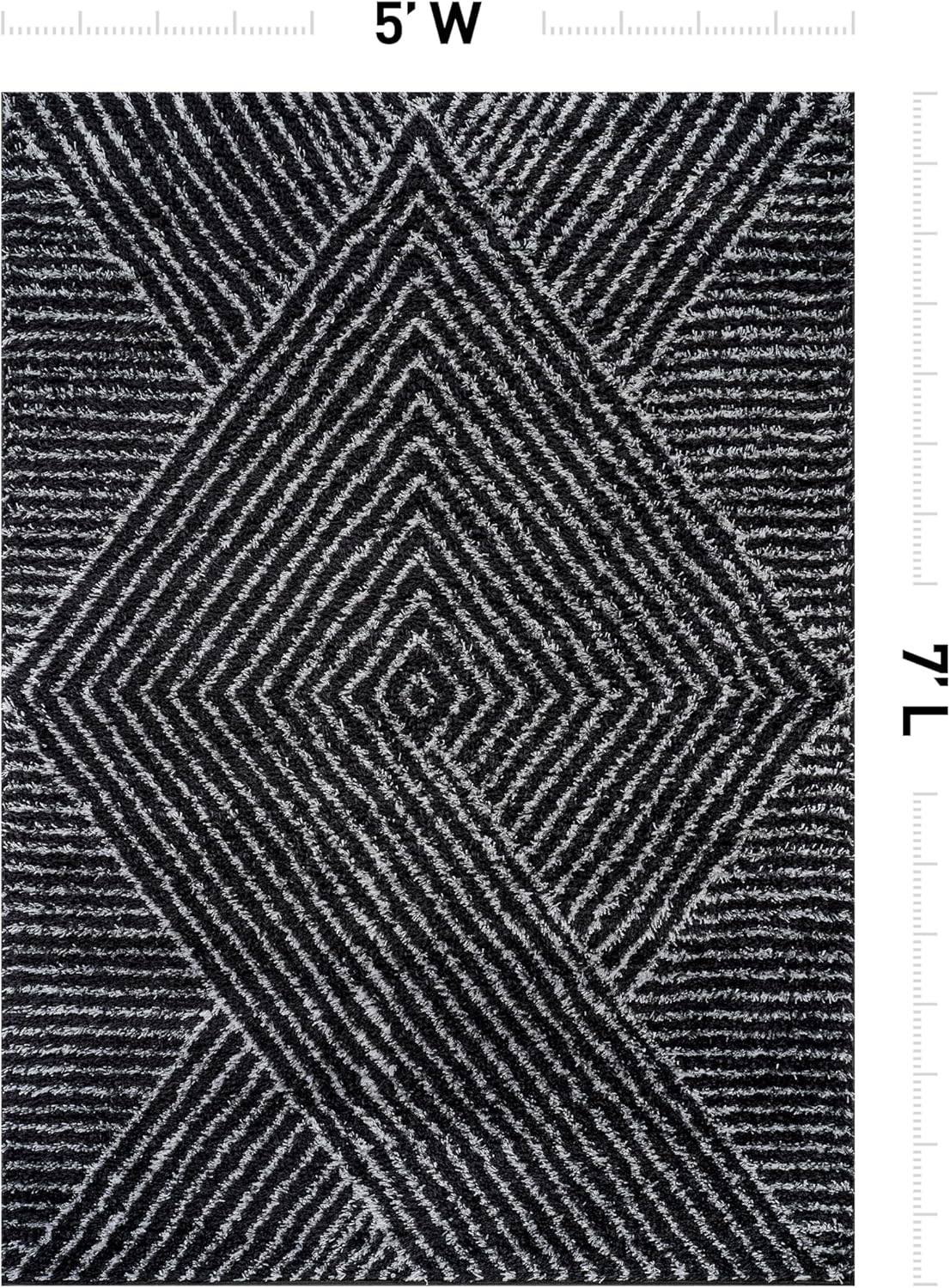 Rugshop Geometric Diamond Stripe Shag Area Rug Anthracite Dark Gray 5' x 7' Great for Bedrooms, Living Rooms, or Under Coffee Tables