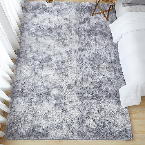 Miniatura 8 de Andency Alfombra de pelo largo de 8 x 10 pies para sala de estar, teñido anudado gris claro, alfombras de interior de felpa suave y mullida para