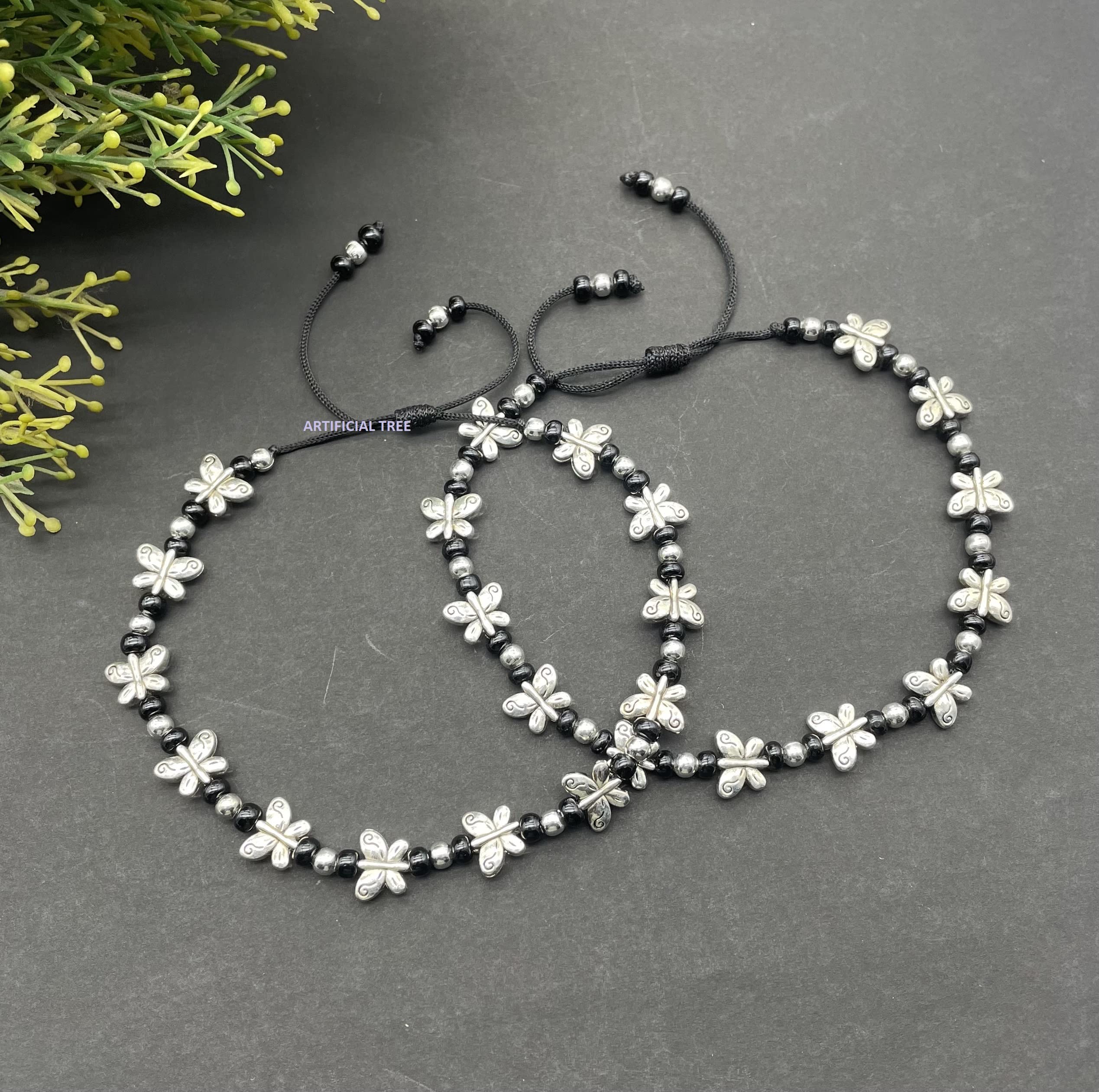 German Silver Butterfly Charms Adjustable Anklets (AT ANK 056)