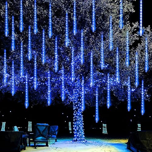 Miniatura 8 de Dazzle Bright 864 luces LED de Navidad, luces de lluvia de meteoritos de 11.8 pulgadas, 24 tubos, enchufe impermeable, luces de lluvia que caen,