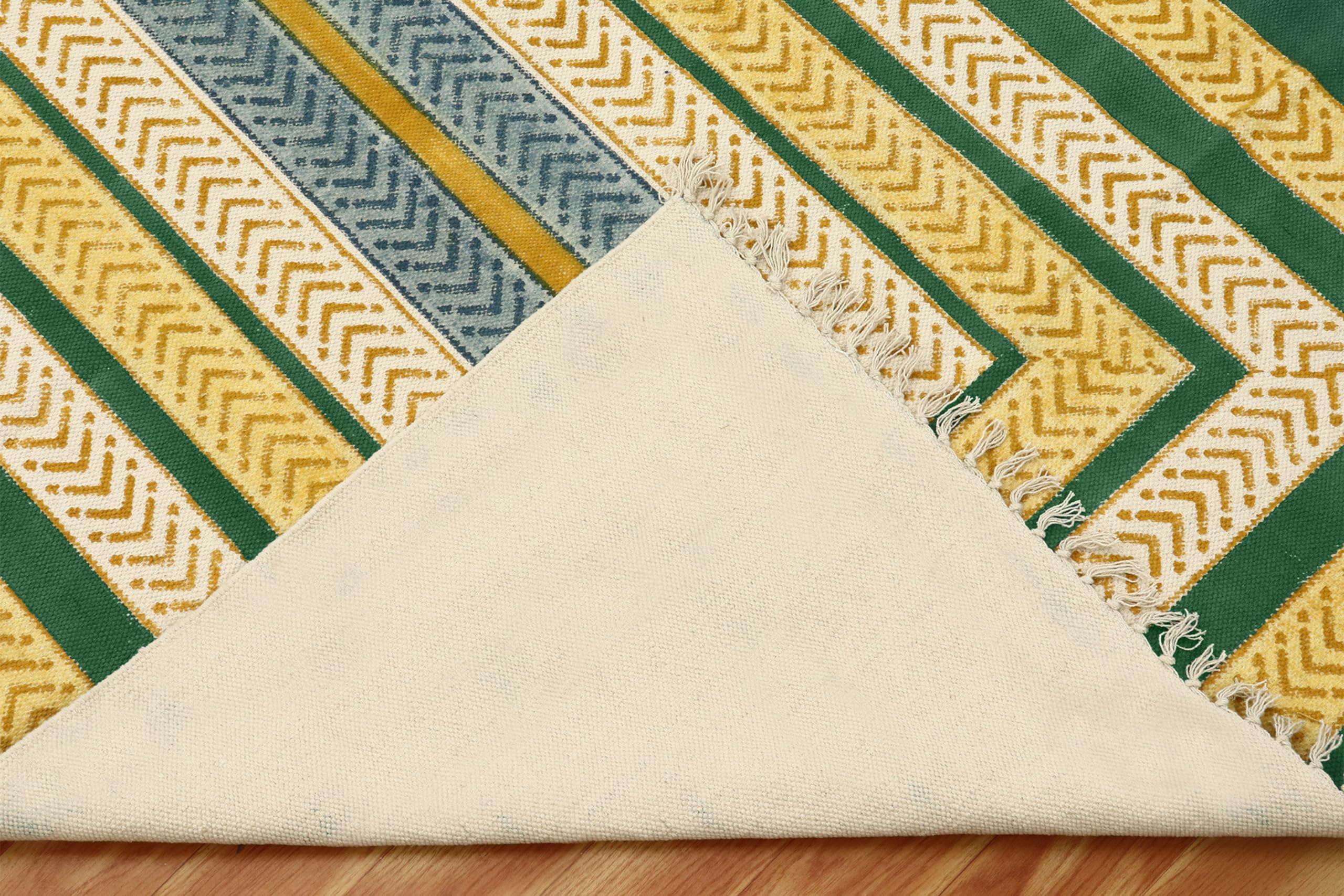 Kelim-Teppich, Baumwolle, Dhurrie-Teppich, für drinnen und draußen, Flachgewebe, stark frequentiert, für Schlafzimmer, Esszimmer, Wohnzimmer, 25,4 x 35,6 cm, Gelb und Grün