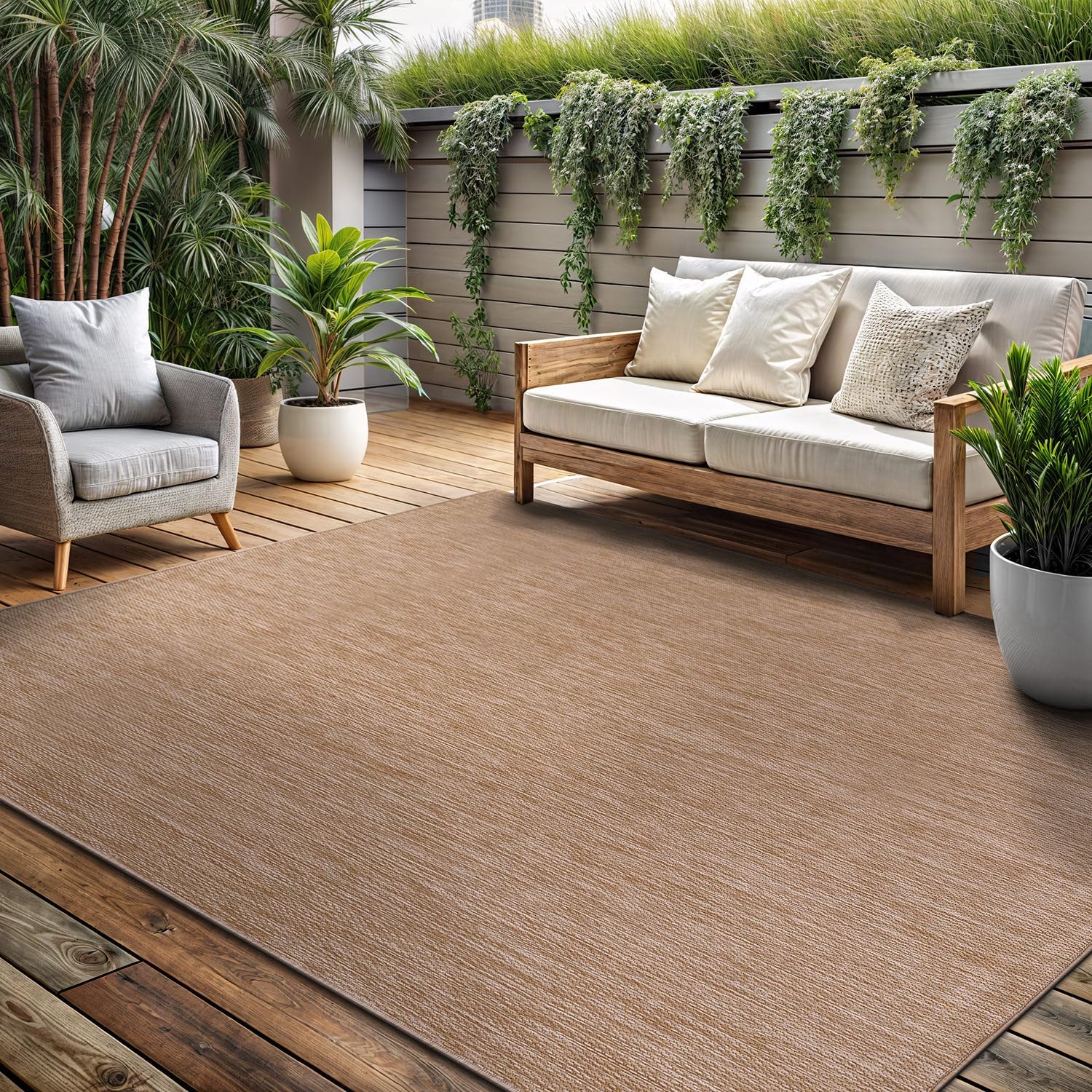 Beige 6' x 9' Synthetic Indoor/Outdoor Washable Rug