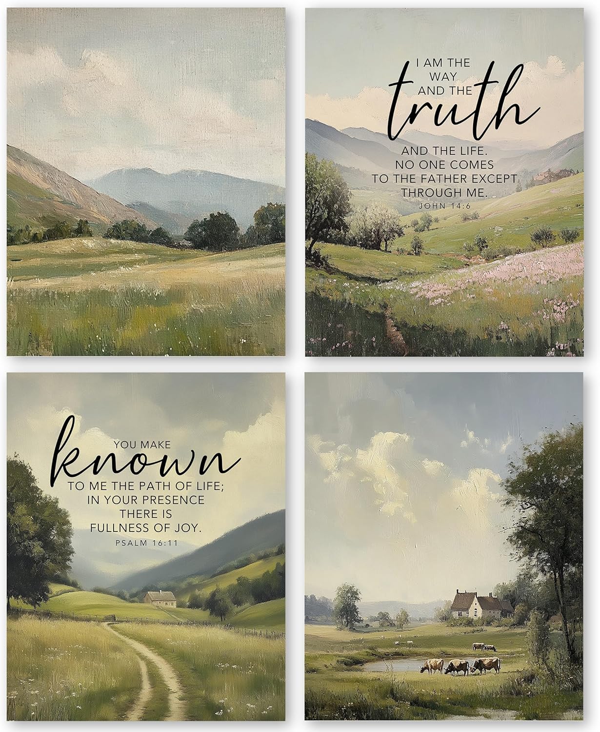 Amazon.com: QLMX Vintage Country Wall Art Prints Set of 4, Scripture ...