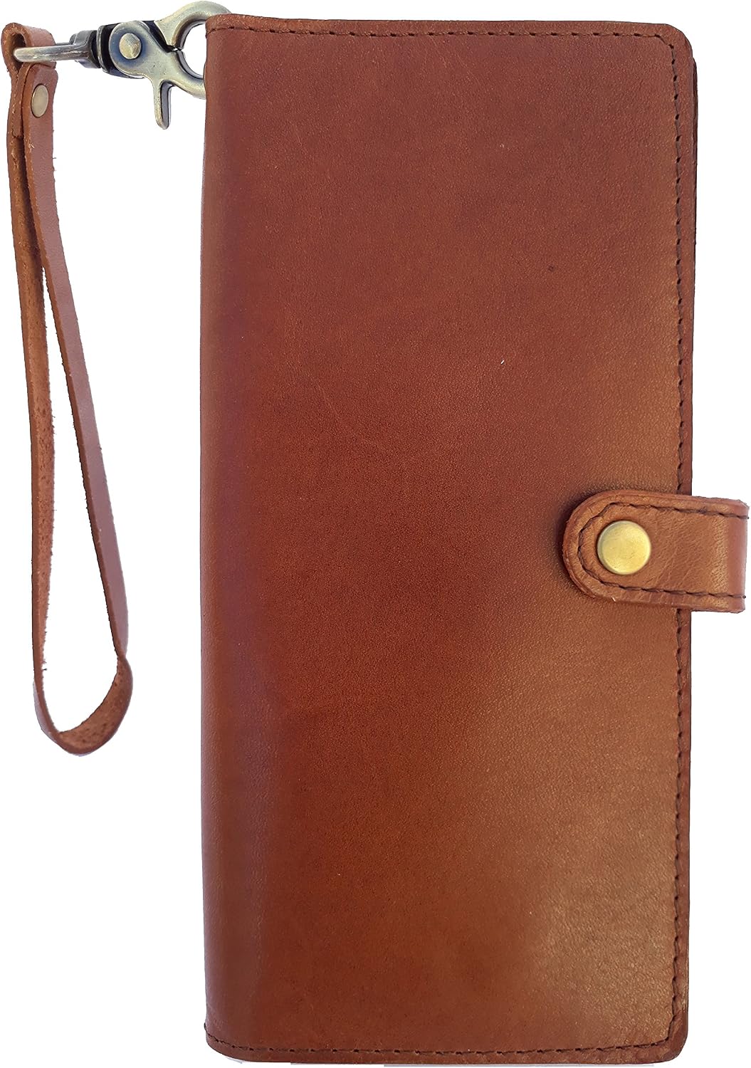 Handmade Genuine Leather Cowskin Women's Wristlet Phone Case Wallet with 8 Credit Card Slot (COGNAC)