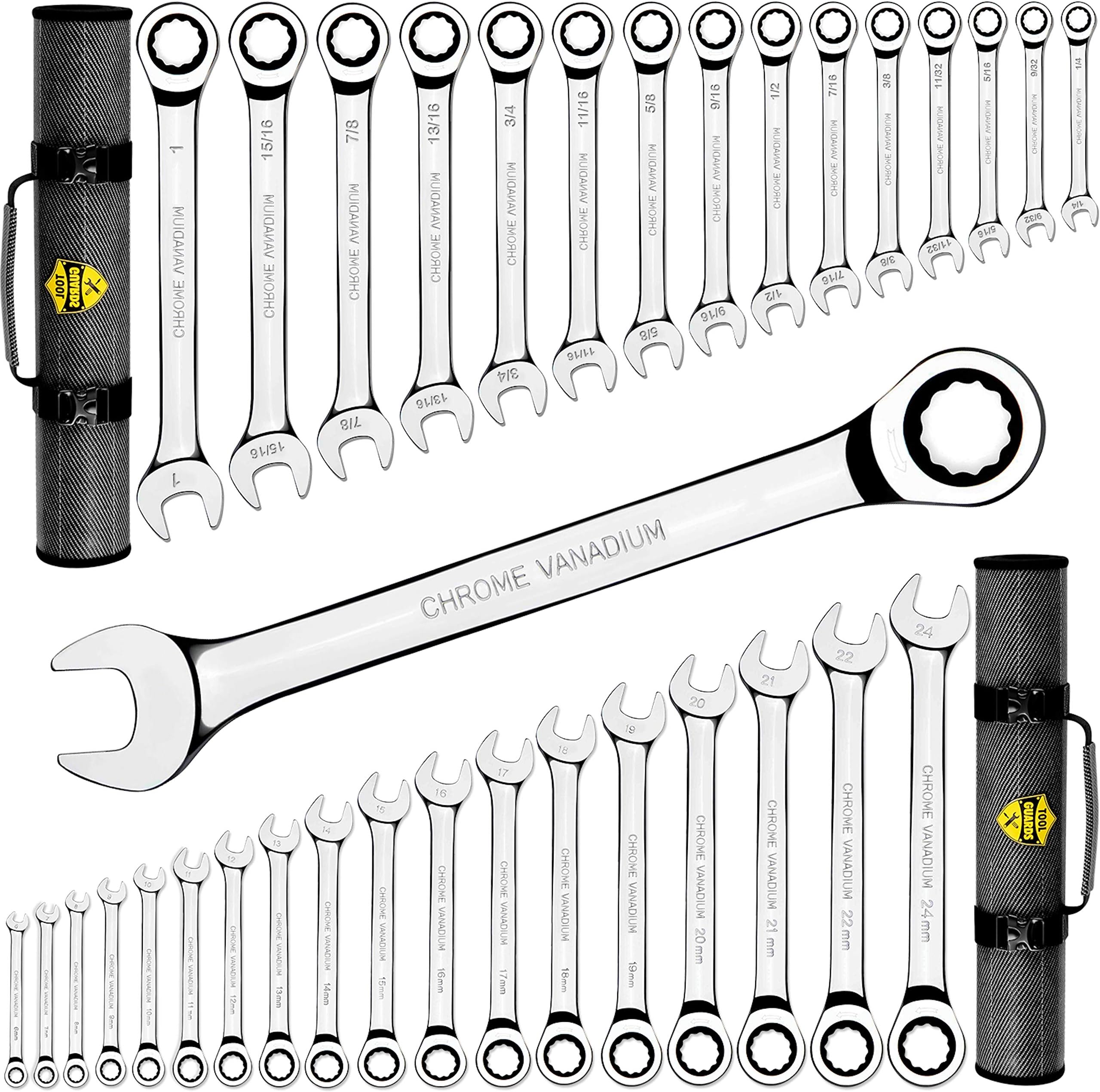TOOLGUARDS Complete Ratcheting Wrench Set 33pcs - Metric and Standard - Combination Ratchet Wrench Set - 100% Lifetime Satisfaction Guarantee - LargeClimatePartner certified
