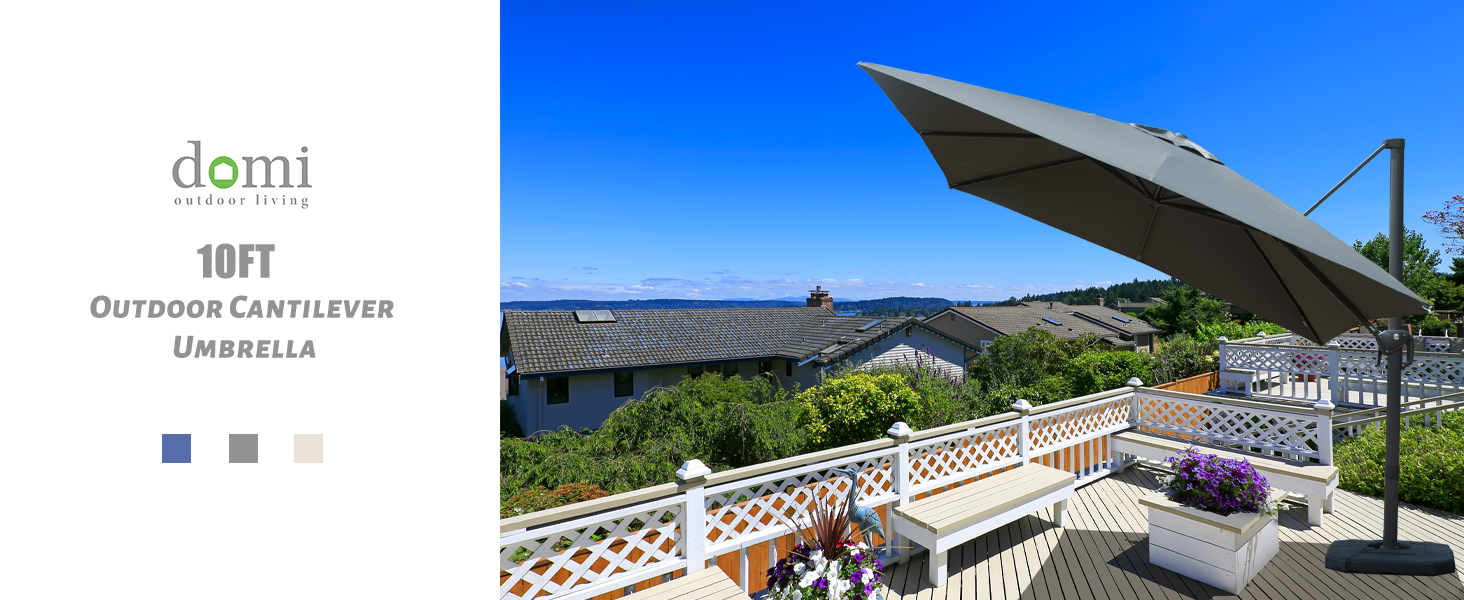 Domi 10'x10' Cantilever Patio Umbrella, Aluminum Windproof Outdoor Umbrella with 360°Rotation, Square Offset Sun Shade Umbrella for Outside Deck Backyard Garden Pool, Gray : Patio, Lawn & Garden