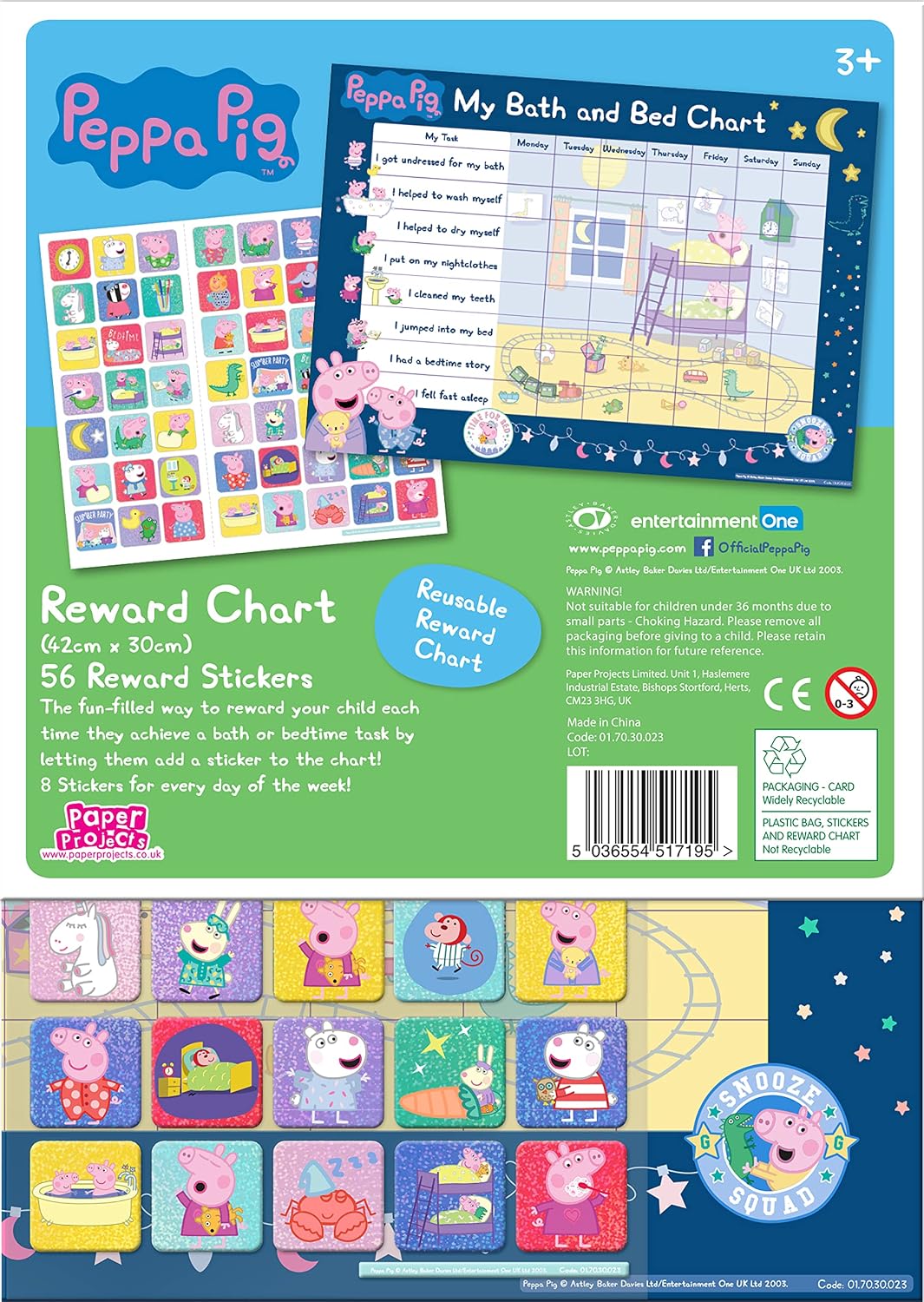 Paper Projects 01.70.30.023 Peppa Pig Bath and Bedtime Reward Chart and 56 Sparkly Stickers