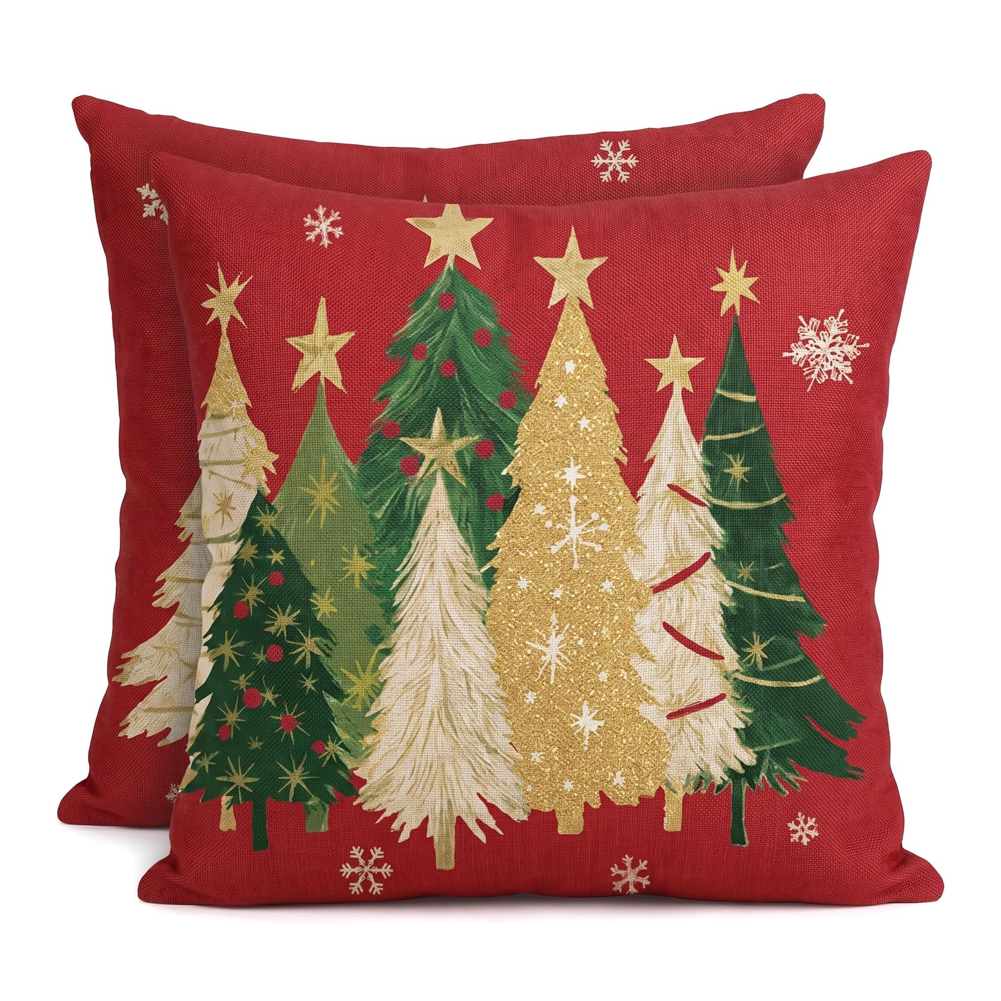 2 Pack Christmas Cushion Covers 45x45cm, Flax Christmas Pillow Cases