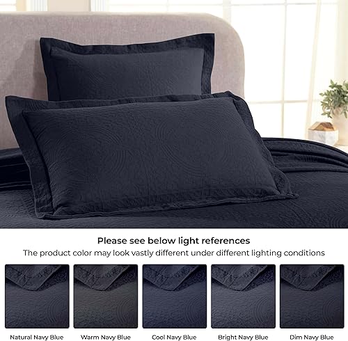 Miniatura 9 de Superior Fleur De Lis - Juego de colcha de algodón de 3 piezas, decoración de cama para el hogar, colcha decorativa con textura, 2 fundas de