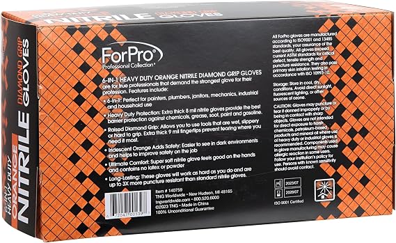 ForPro 100-Count Heavy Duty Disposable Nitrile Gloves, Orange