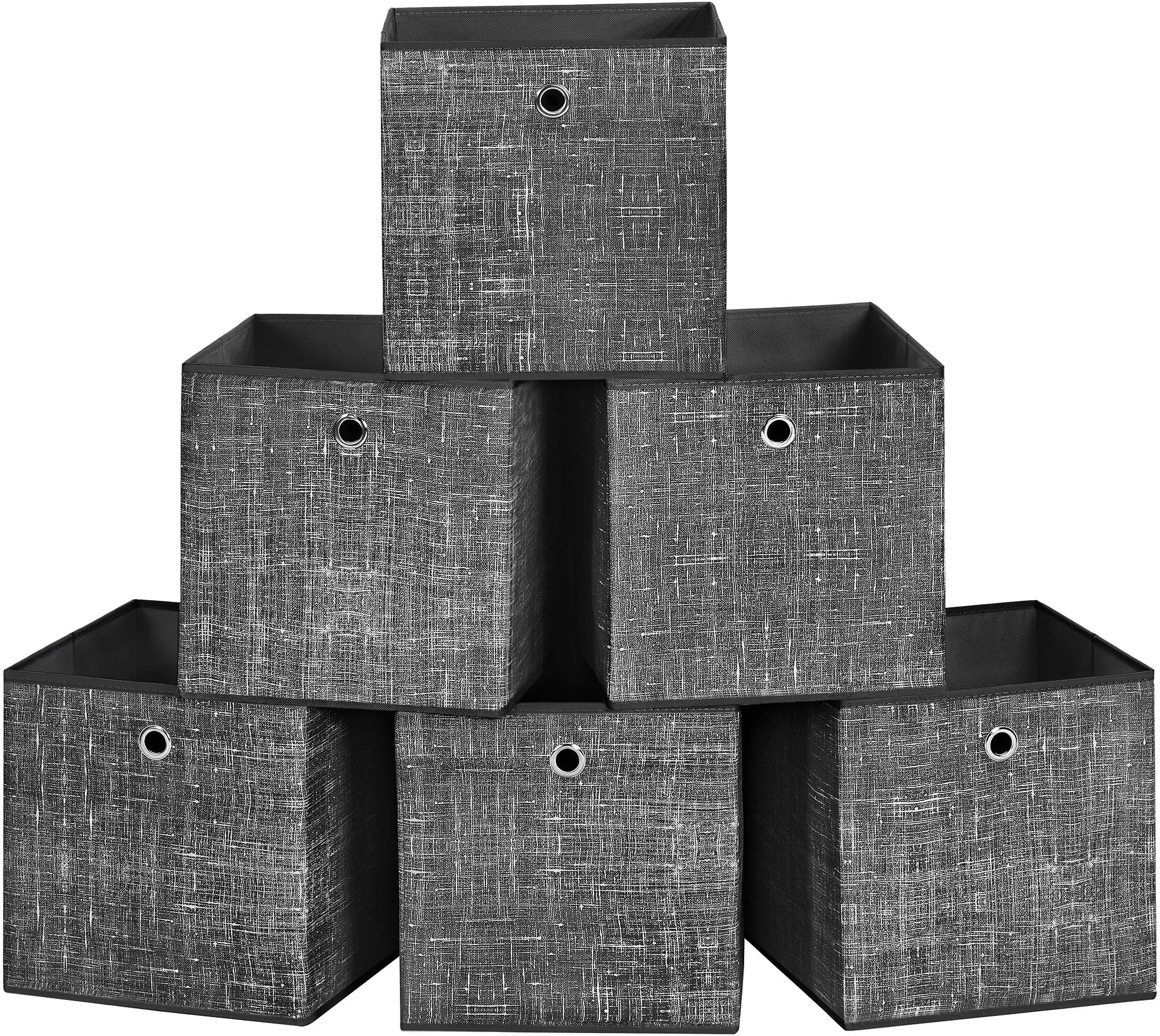SONGMICS Storage Boxes, Set of 6 Non-Woven Fabric Boxes with Handles, 30 x 30 x 30 cm, Fit Cube Storage Unit, for Shelves, Foldable, Clothes Organisers, Heathered Black RFB006B01