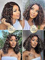 Vista 5 de Peluca rizada de 12 pulgadas con reflejos precortada, peluca de encaje real HD indetectable, peluca de cabello humano rizado con reflejos