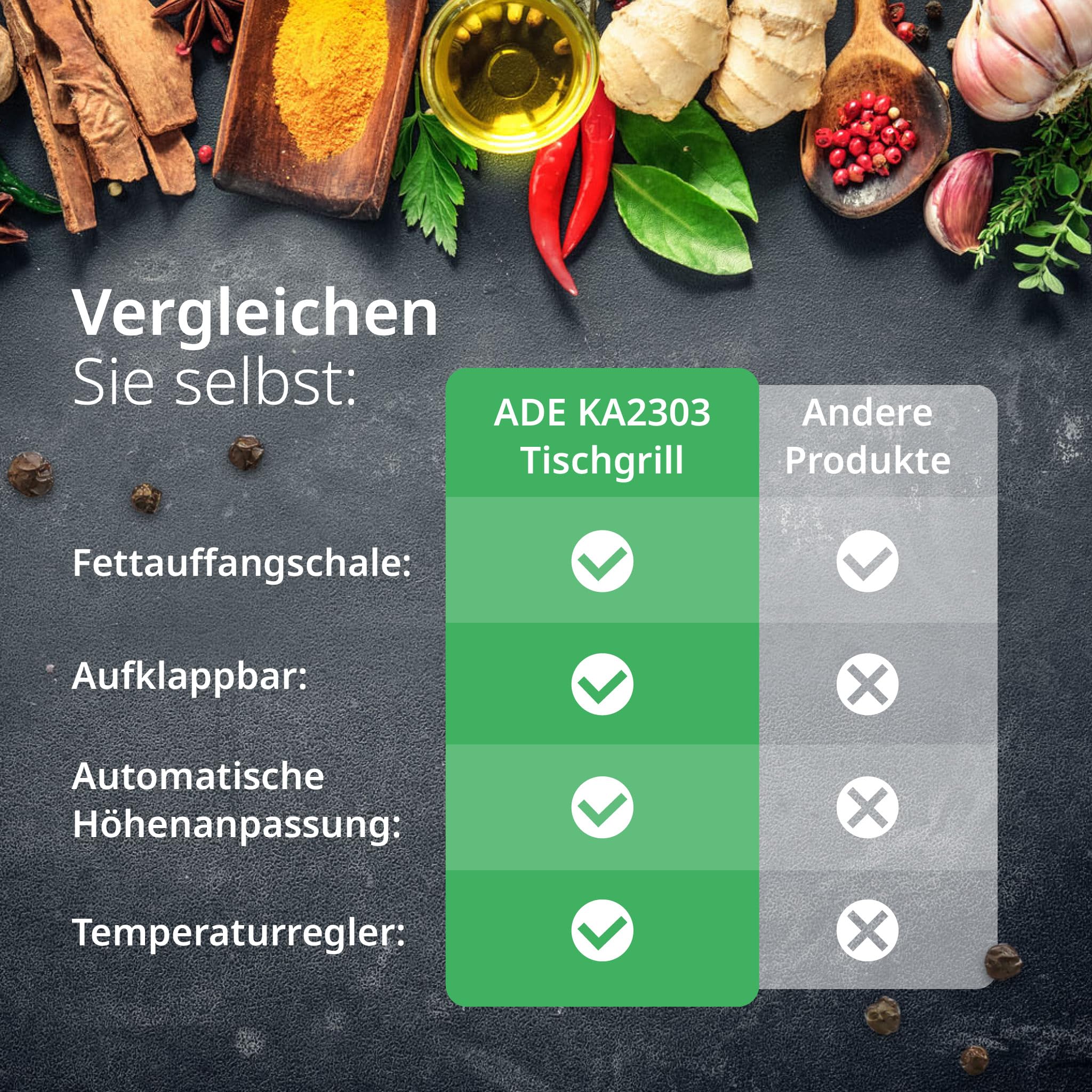 ADE Kontaktgrill 2.000 Watt Elektrogrill 3 in 1 Tischgrill 180° aufklappbar Plattengriller Sandwichtoaster