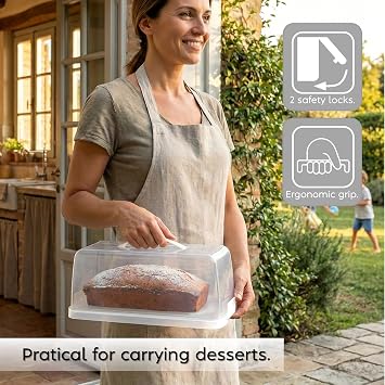Snips Loaf Cake Carrier, Tray, Handle, Double Locks, Made in Italy