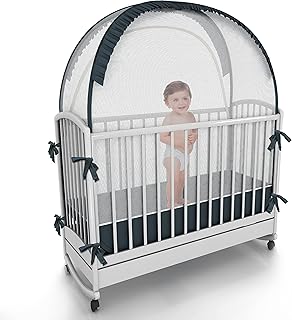 Baby Crib Tent to Keep Baby from Climbing Out - Pop Up Safety Crib Net to Keep Baby in - Crib Mosquito Net – See Through Premium Mesh Cover - Grey